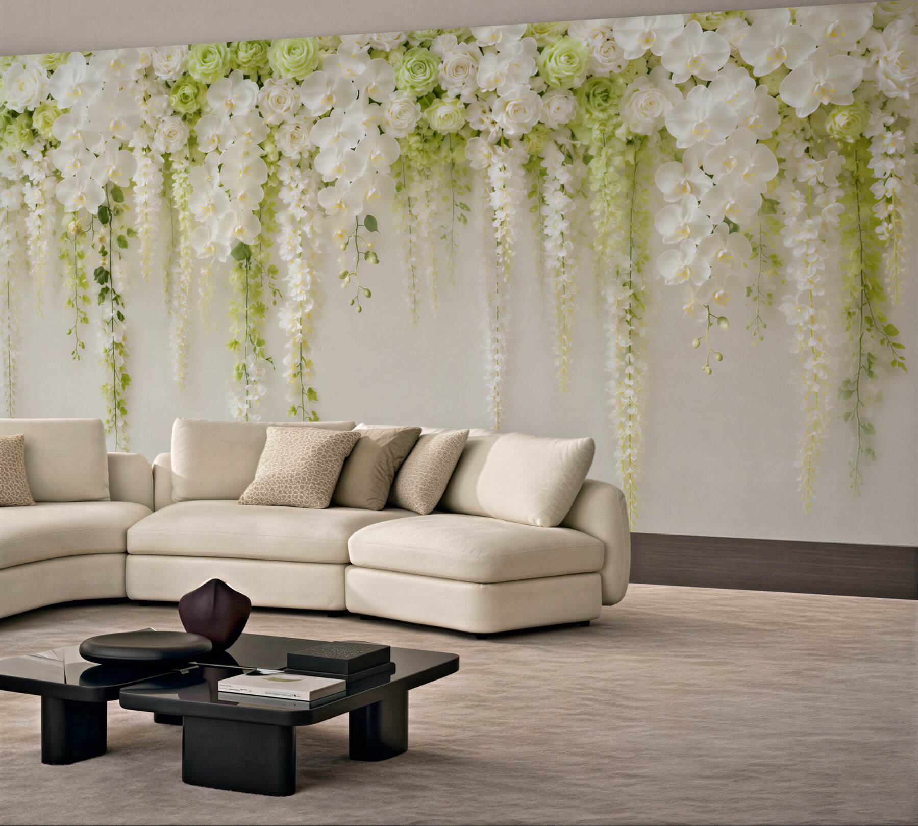 Fototapeta ściana usiana białymi kwiatami orchidei?v23