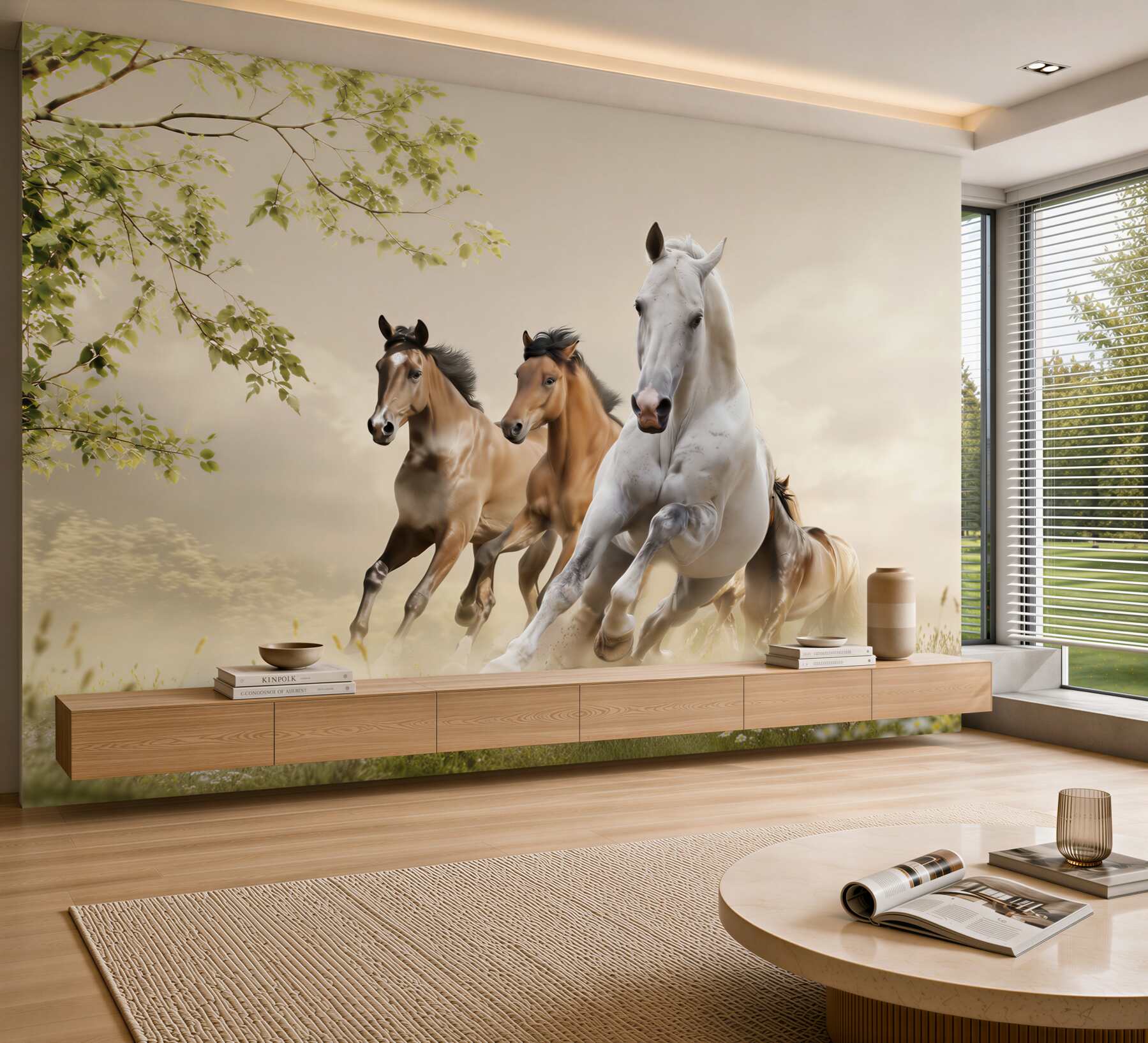 Fototapeta galop różnych koni rozbijających cegłę