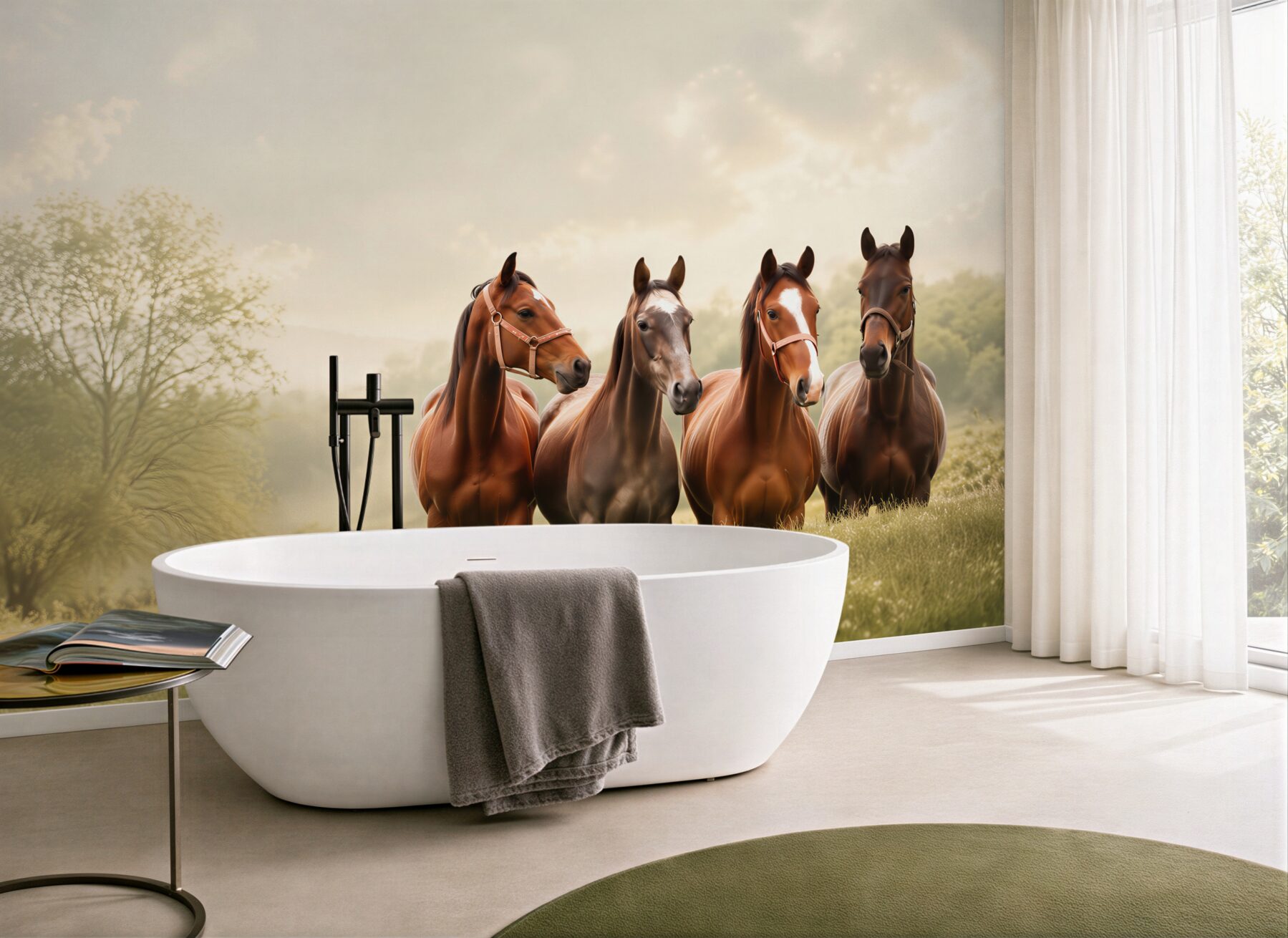 Fototapeta cztery brązowe konie w zagrodzie?v23