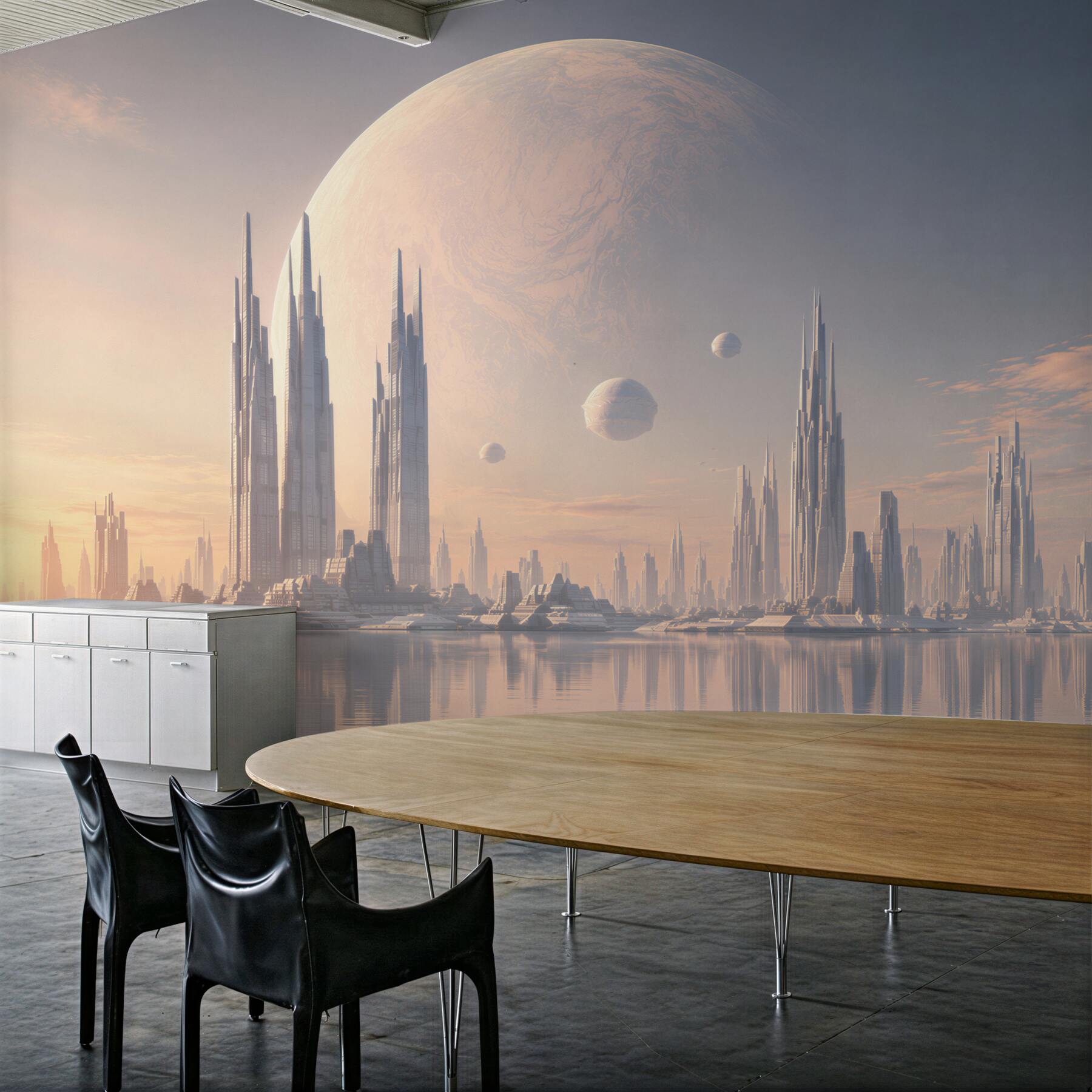 Fototapeta pełnia księżyca nad fantastycznym miastem?v23