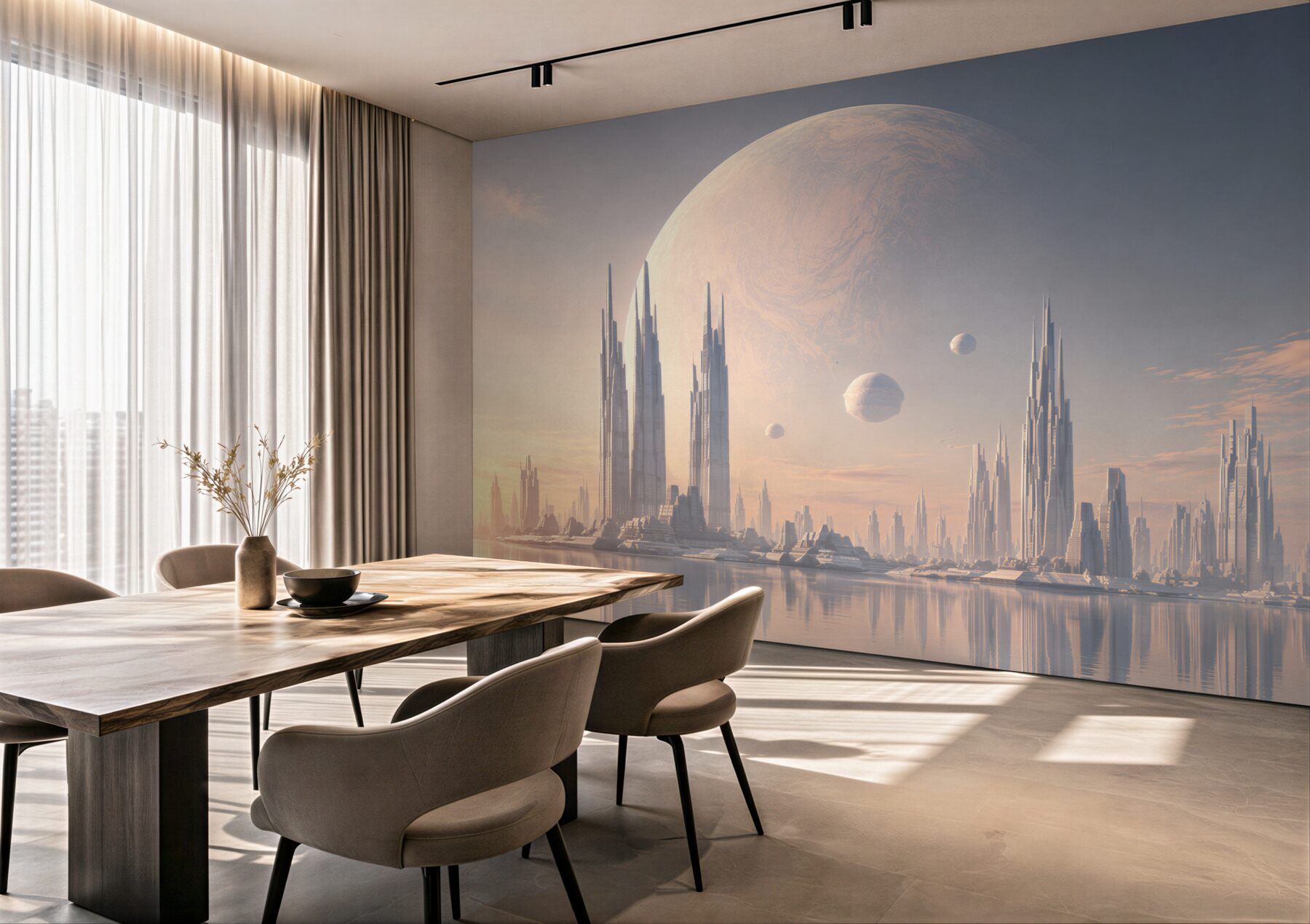 Fototapeta pełnia księżyca nad fantastycznym miastem?v23
