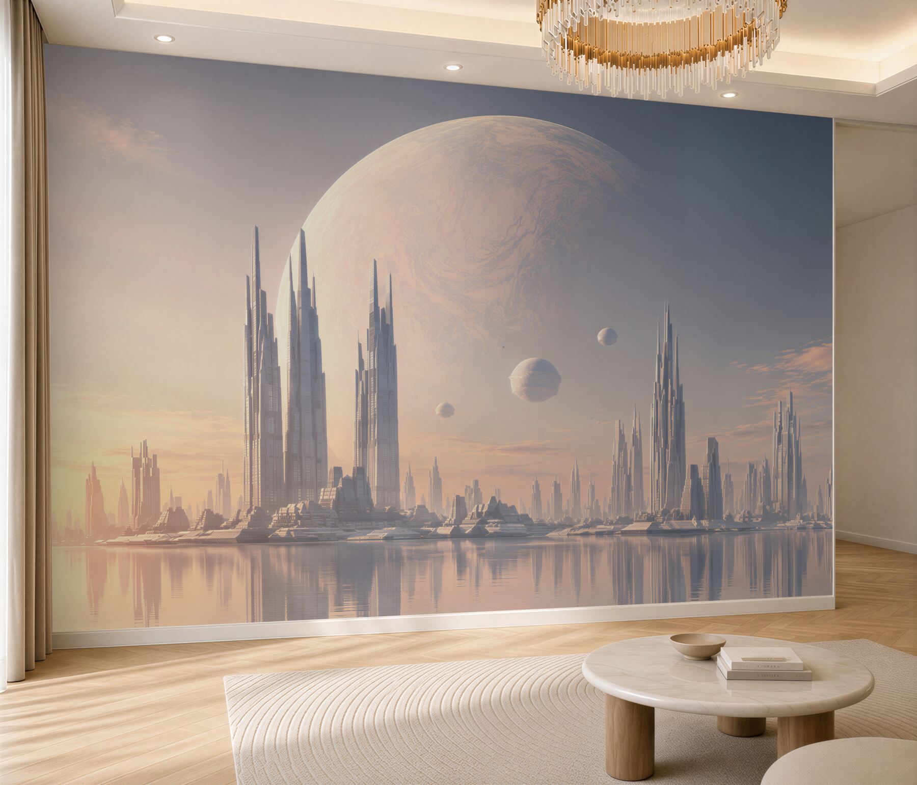Fototapeta pełnia księżyca nad fantastycznym miastem?v23