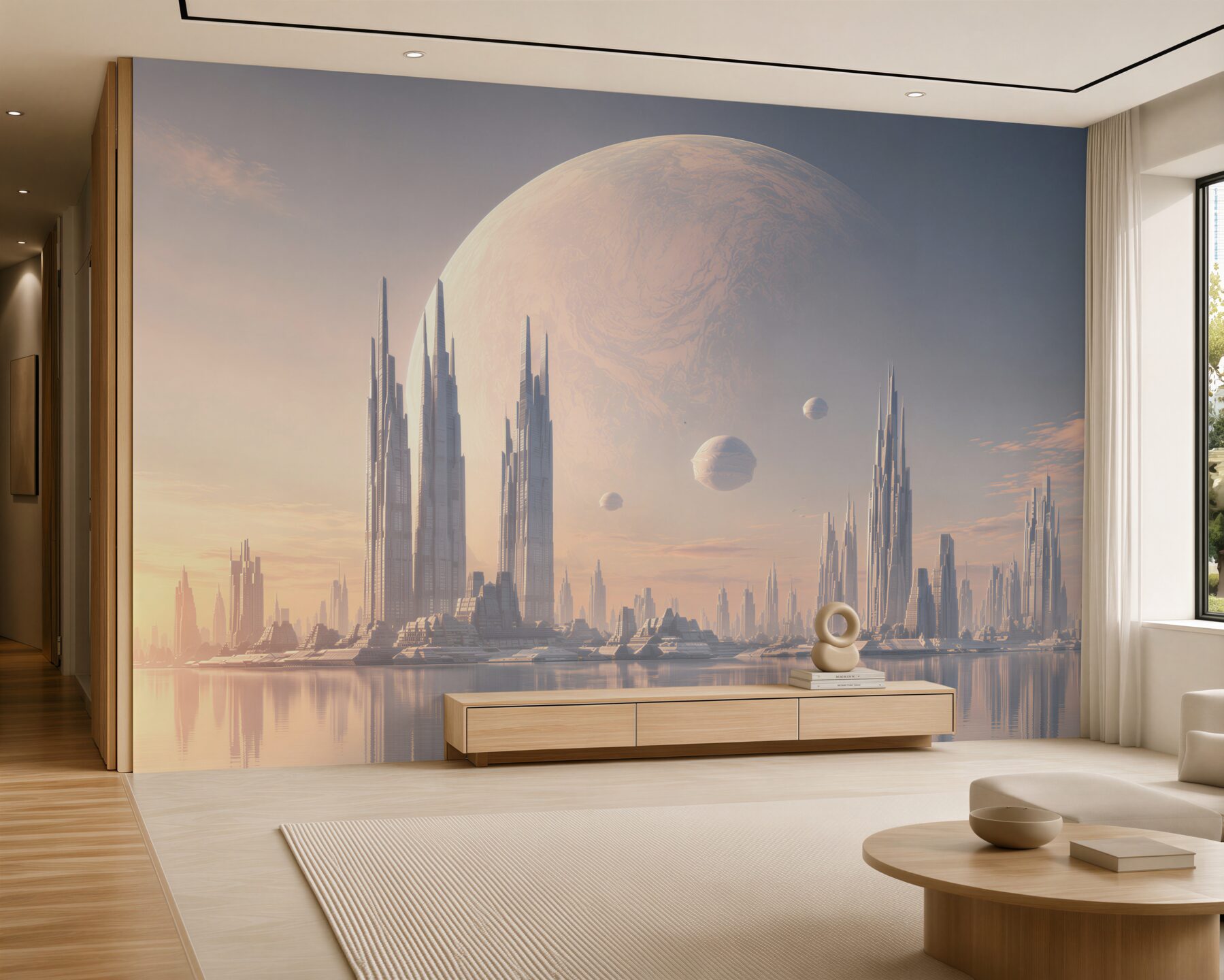 Fototapeta pełnia księżyca nad fantastycznym miastem?v23