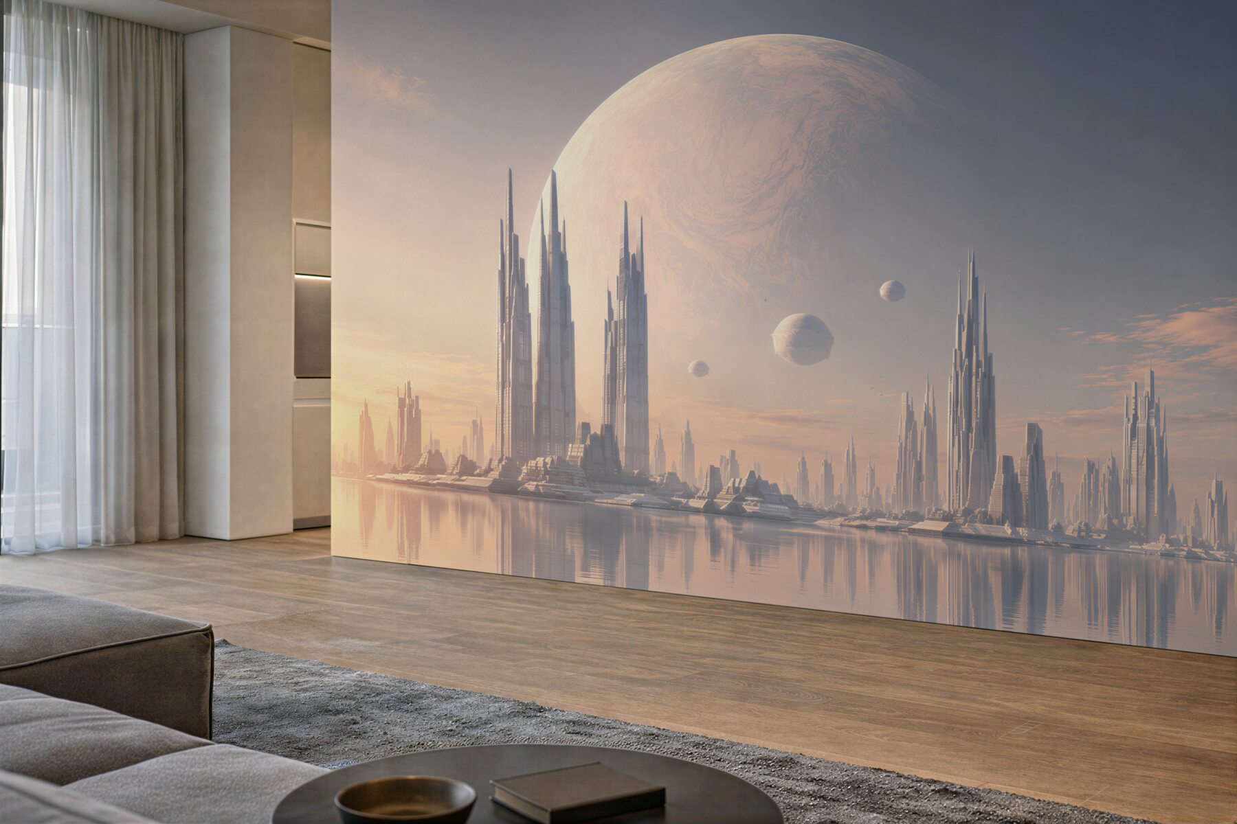 Fototapeta pełnia księżyca nad fantastycznym miastem?v23