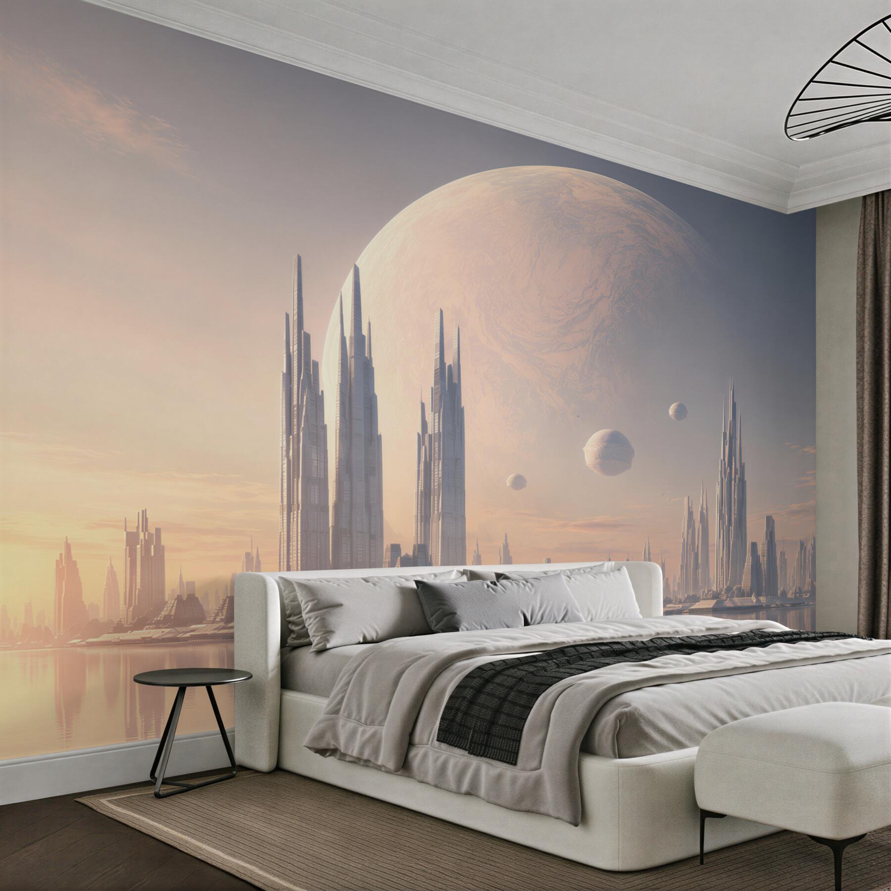 Fototapeta pełnia księżyca nad fantastycznym miastem?v23