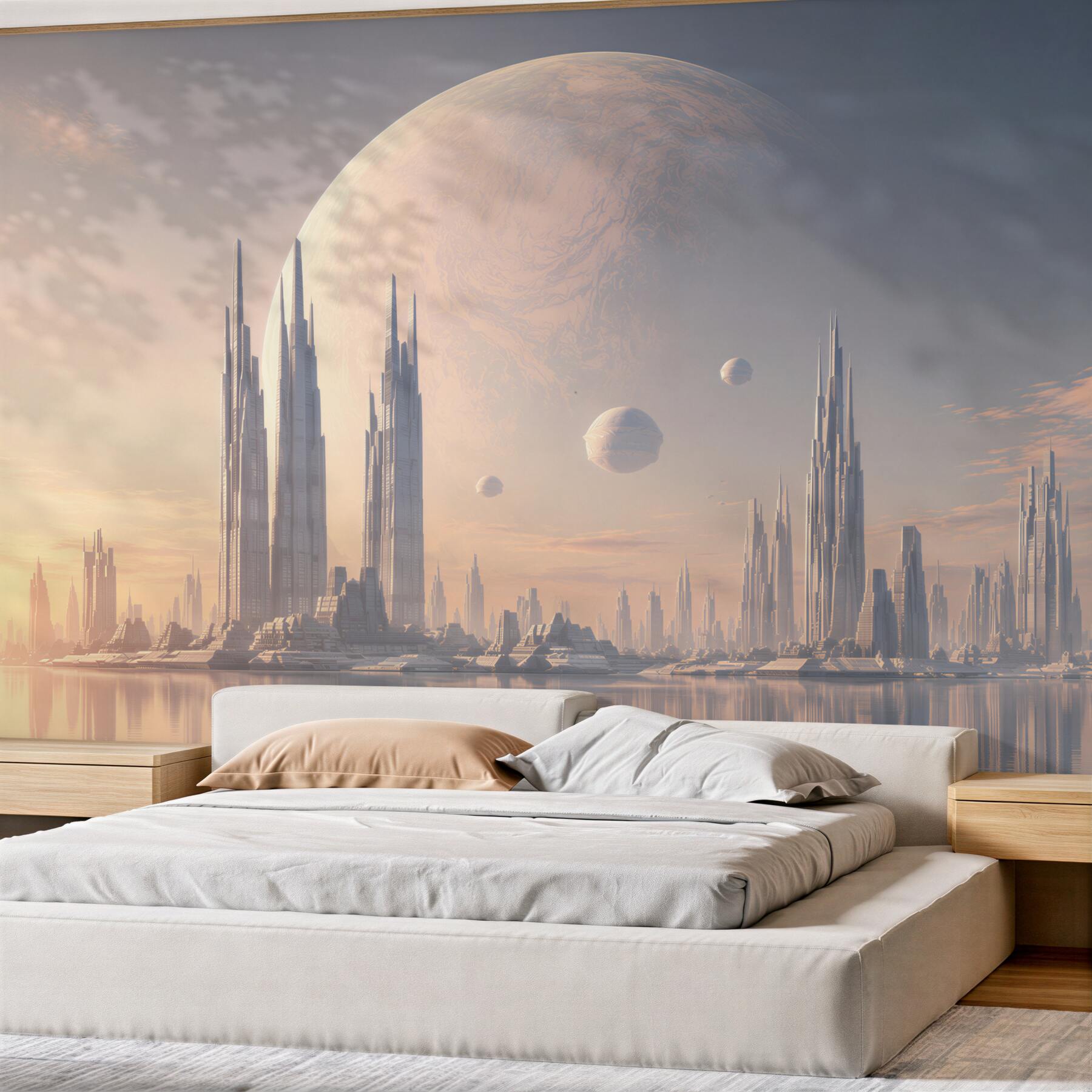 Fototapeta pełnia księżyca nad fantastycznym miastem?v23