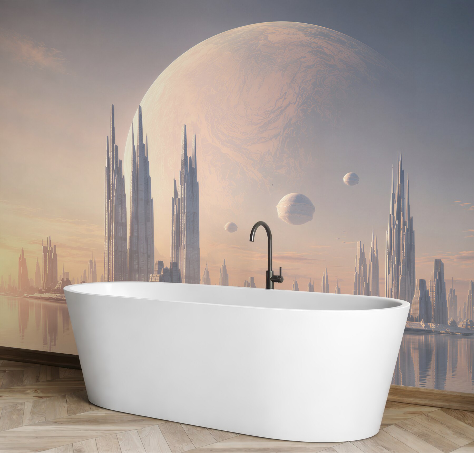 Fototapeta pełnia księżyca nad fantastycznym miastem?v23