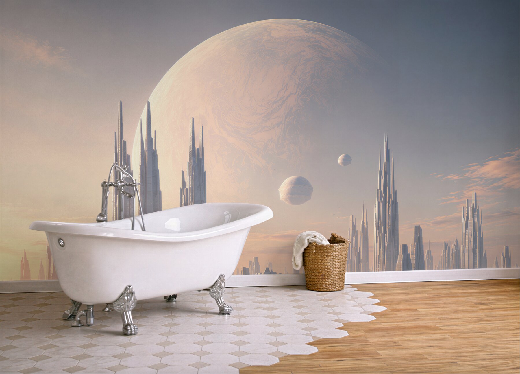 Fototapeta pełnia księżyca nad fantastycznym miastem?v23