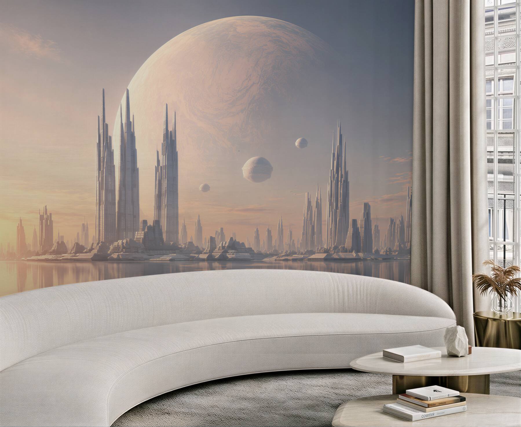 Fototapeta pełnia księżyca nad fantastycznym miastem?v23