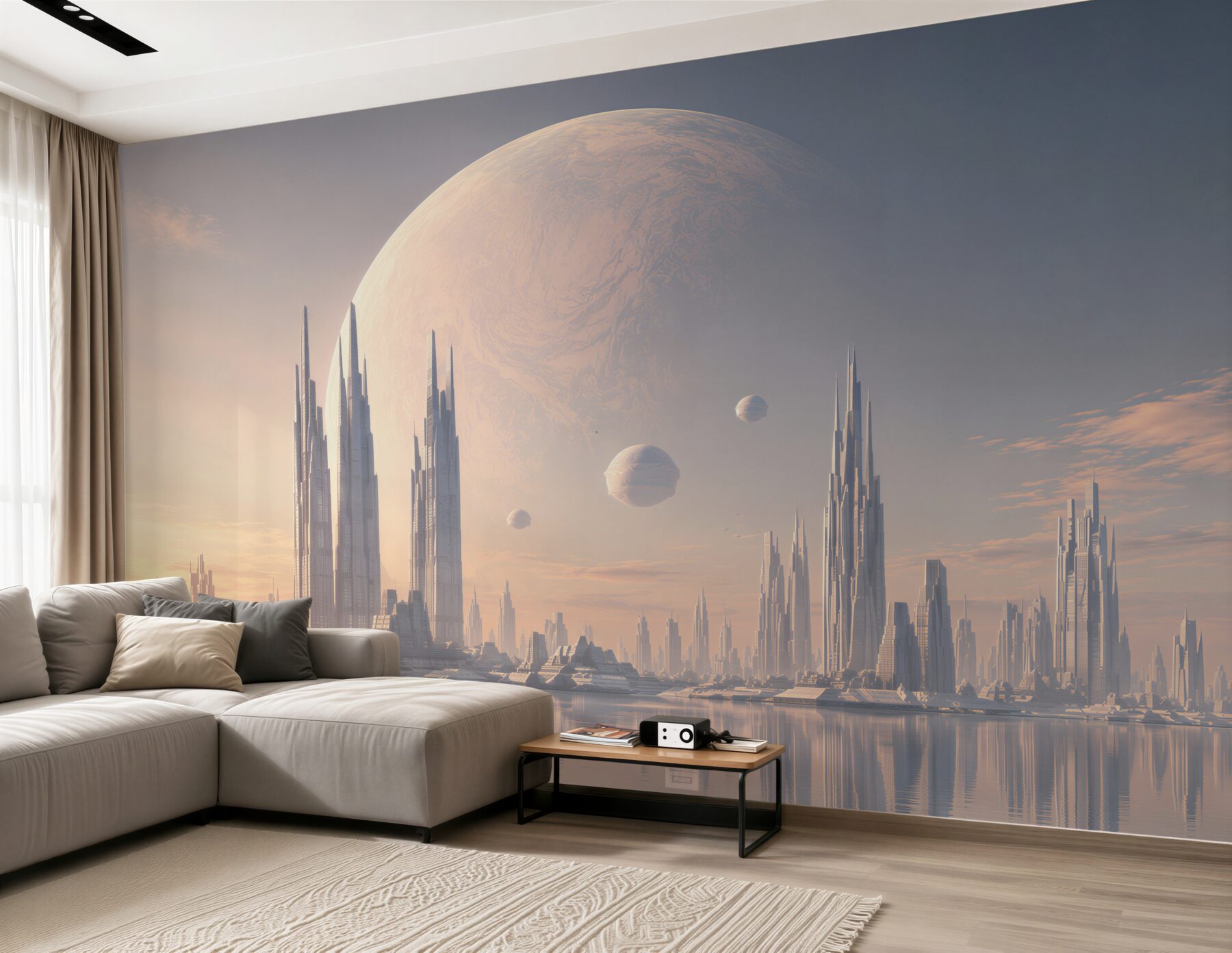 Fototapeta pełnia księżyca nad fantastycznym miastem?v23