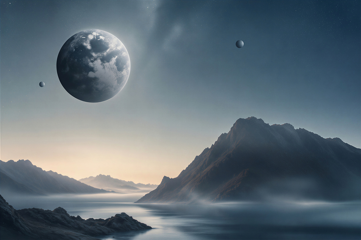 Fototapeta deszcz meteorów i księżyc