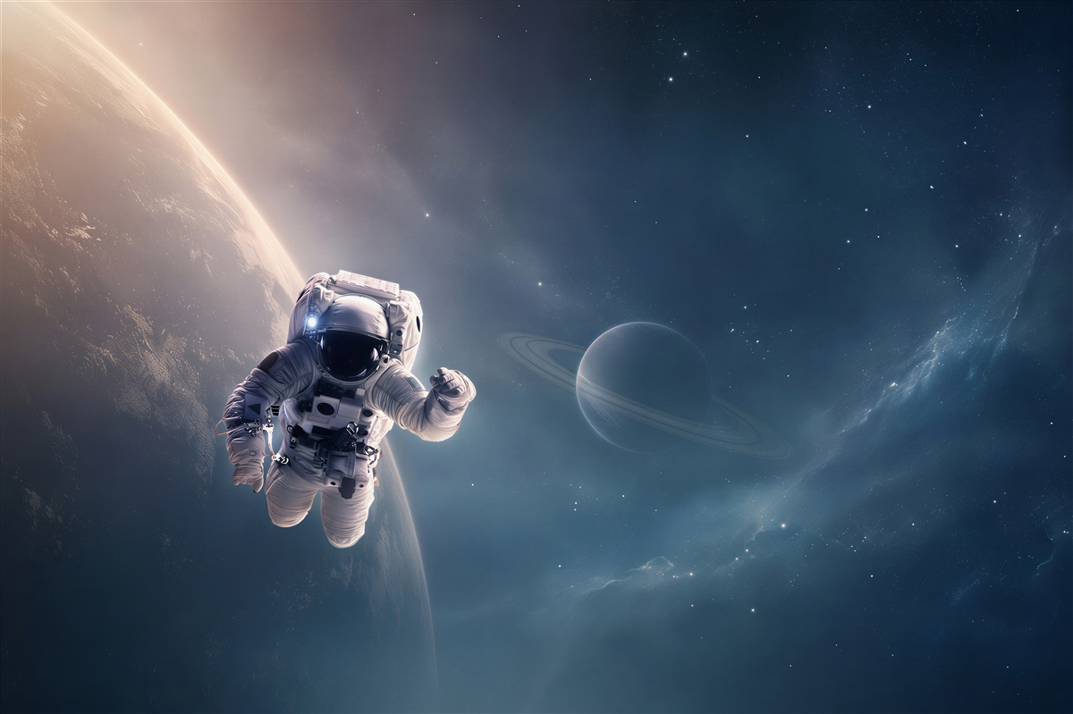 Fototapeta astronauta na tle Jowisza