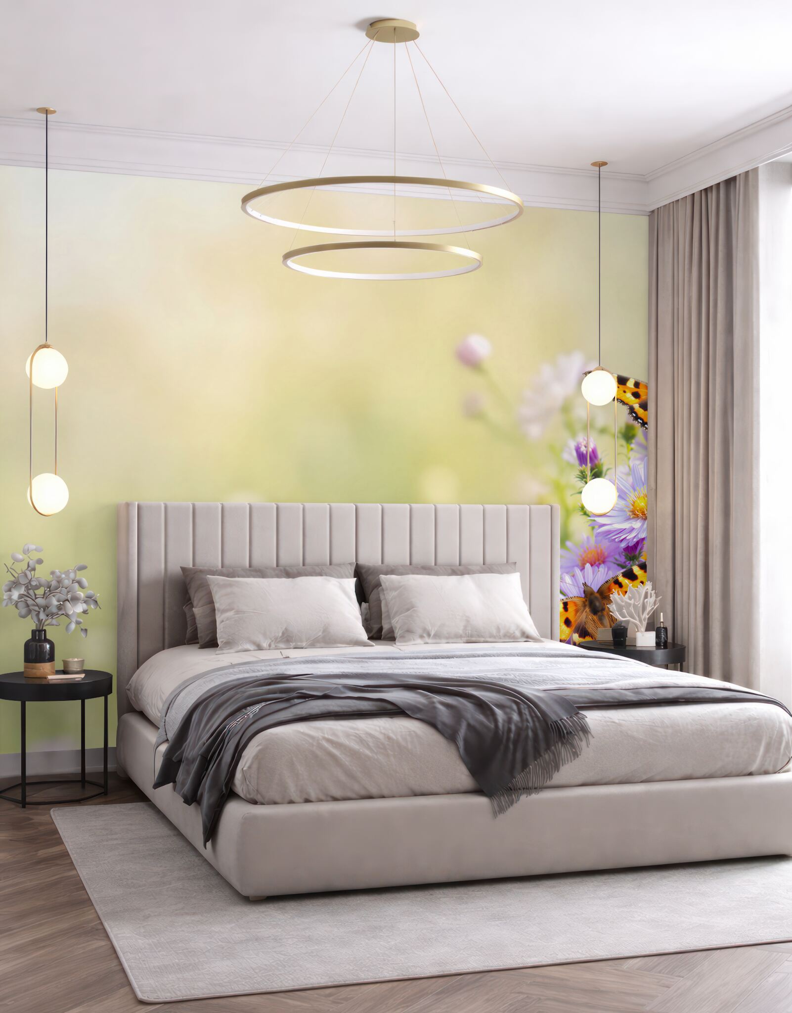 Fototapeta motyle w niebieskich kwiatach stokrotki?v23