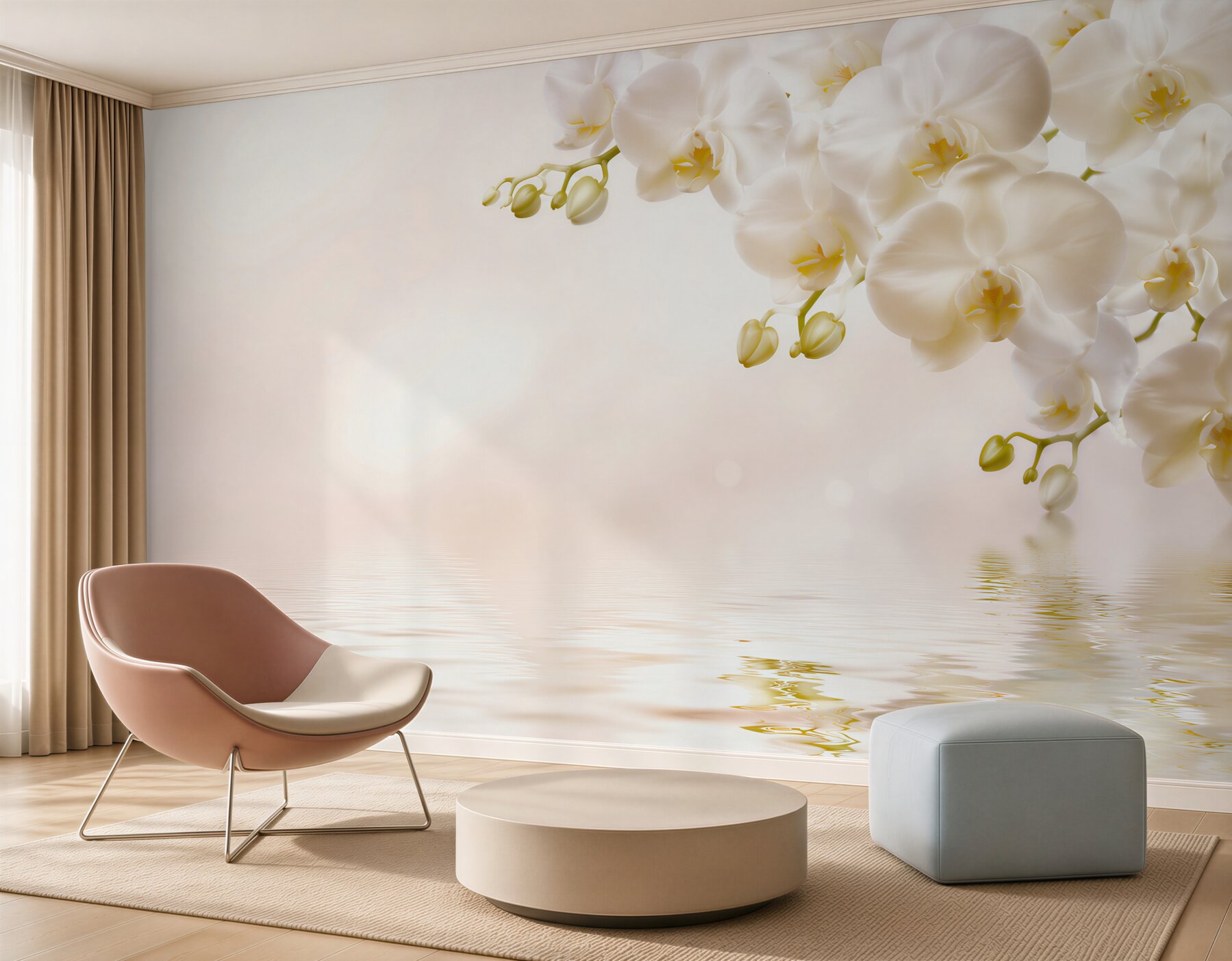 Fototapeta śnieżnobiałe kwiaty orchidei o świcie