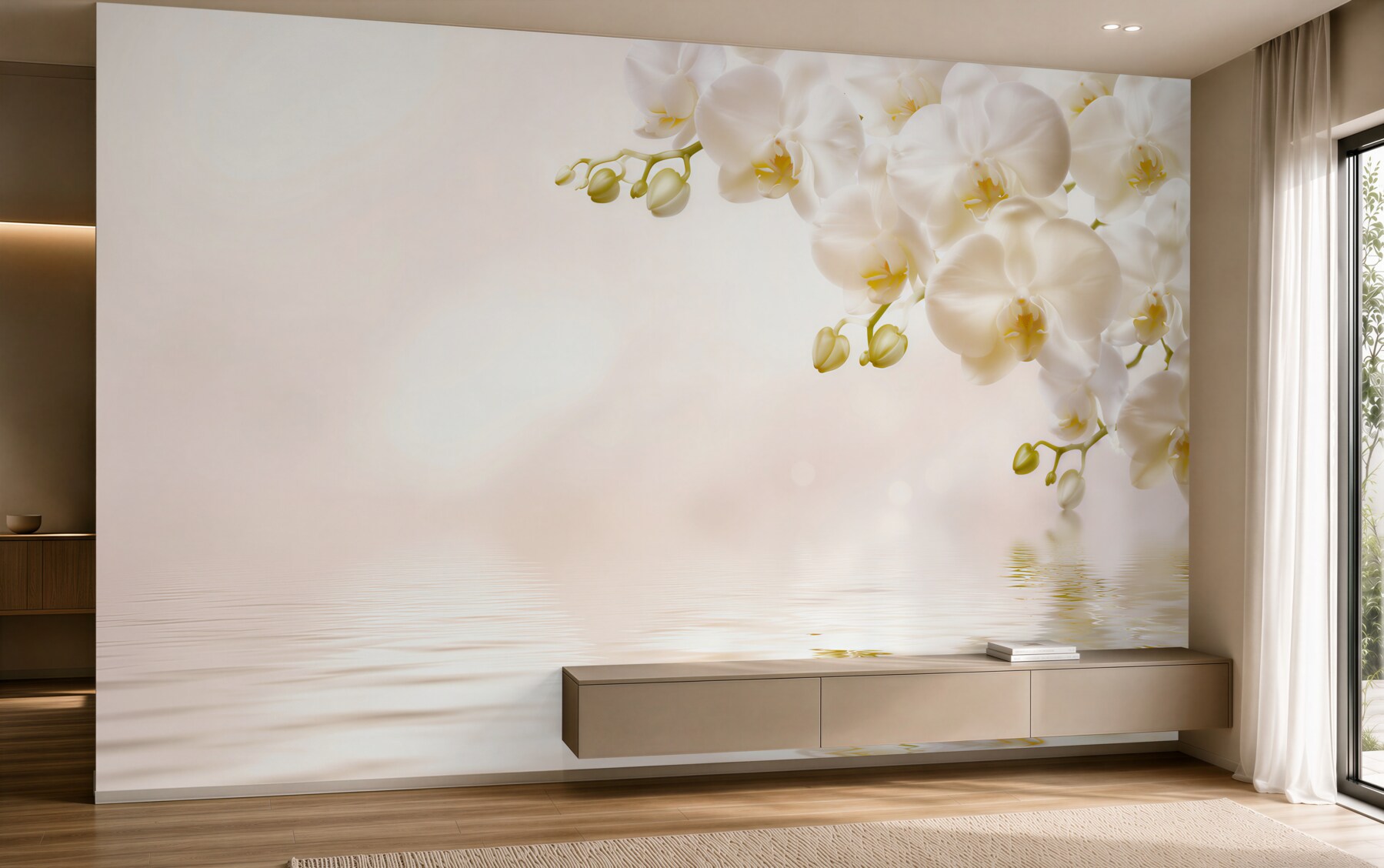 Fototapeta śnieżnobiałe kwiaty orchidei o świcie?v23