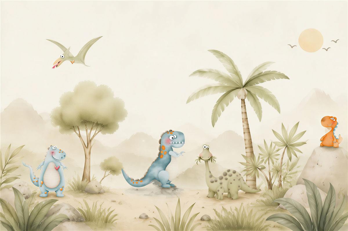Fototapeta kreskówkowe dinozaury w lesie