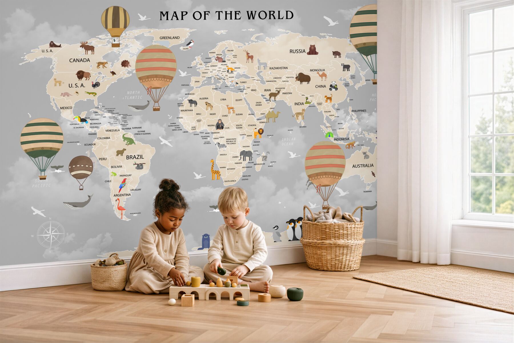 Fototapeta mapa świata i balony?v23