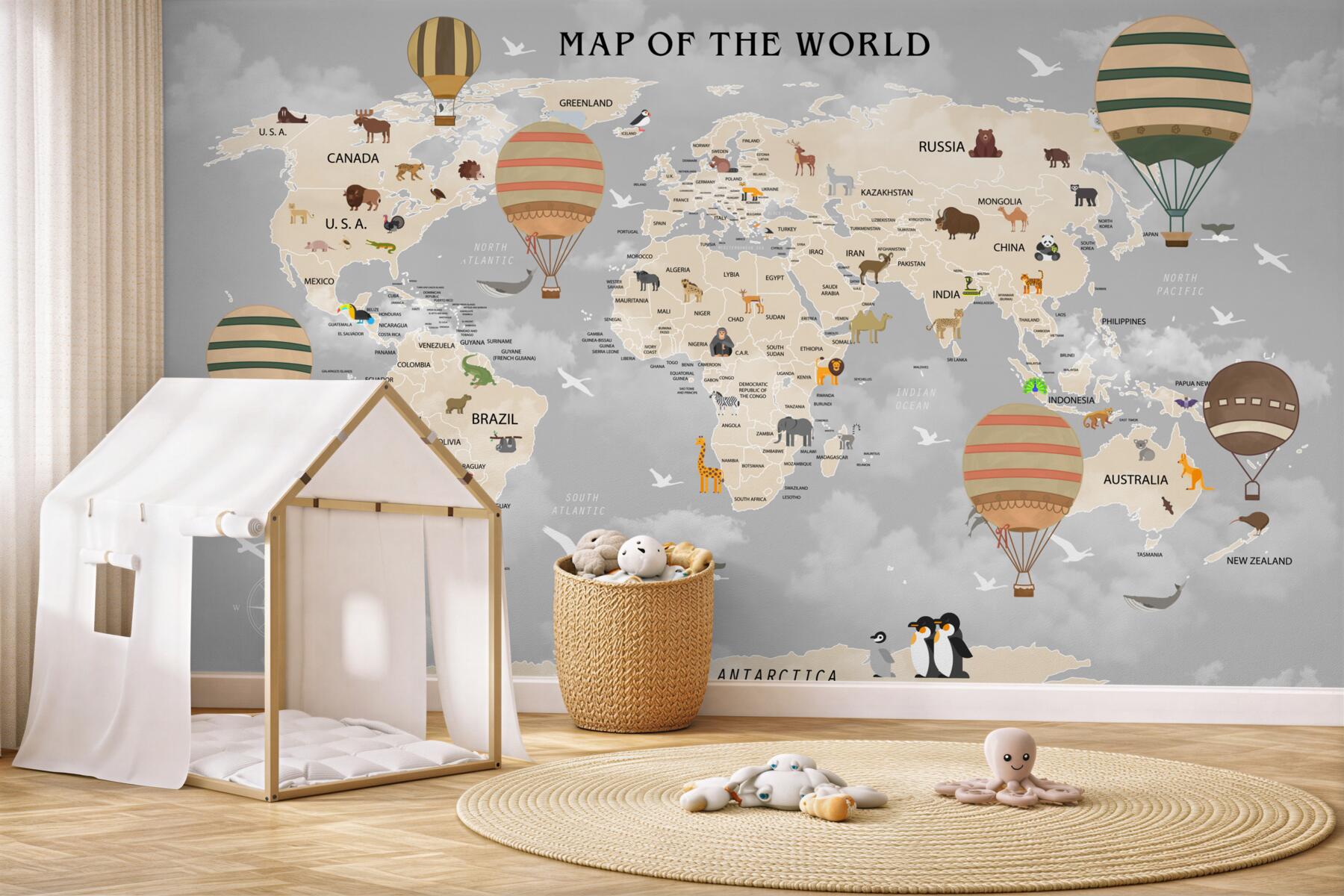 Fototapeta mapa świata i balony?v23