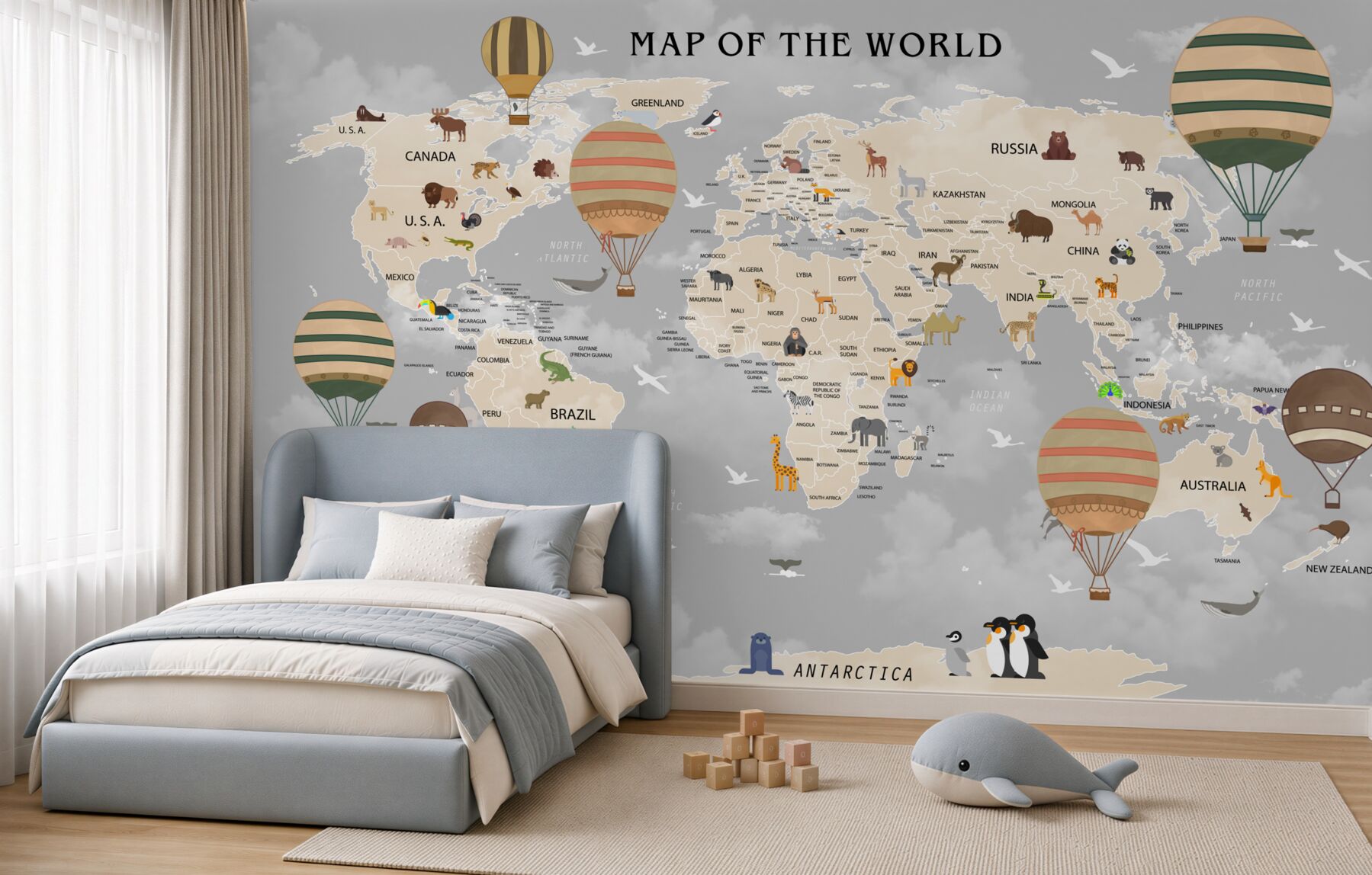 Fototapeta mapa świata i balony