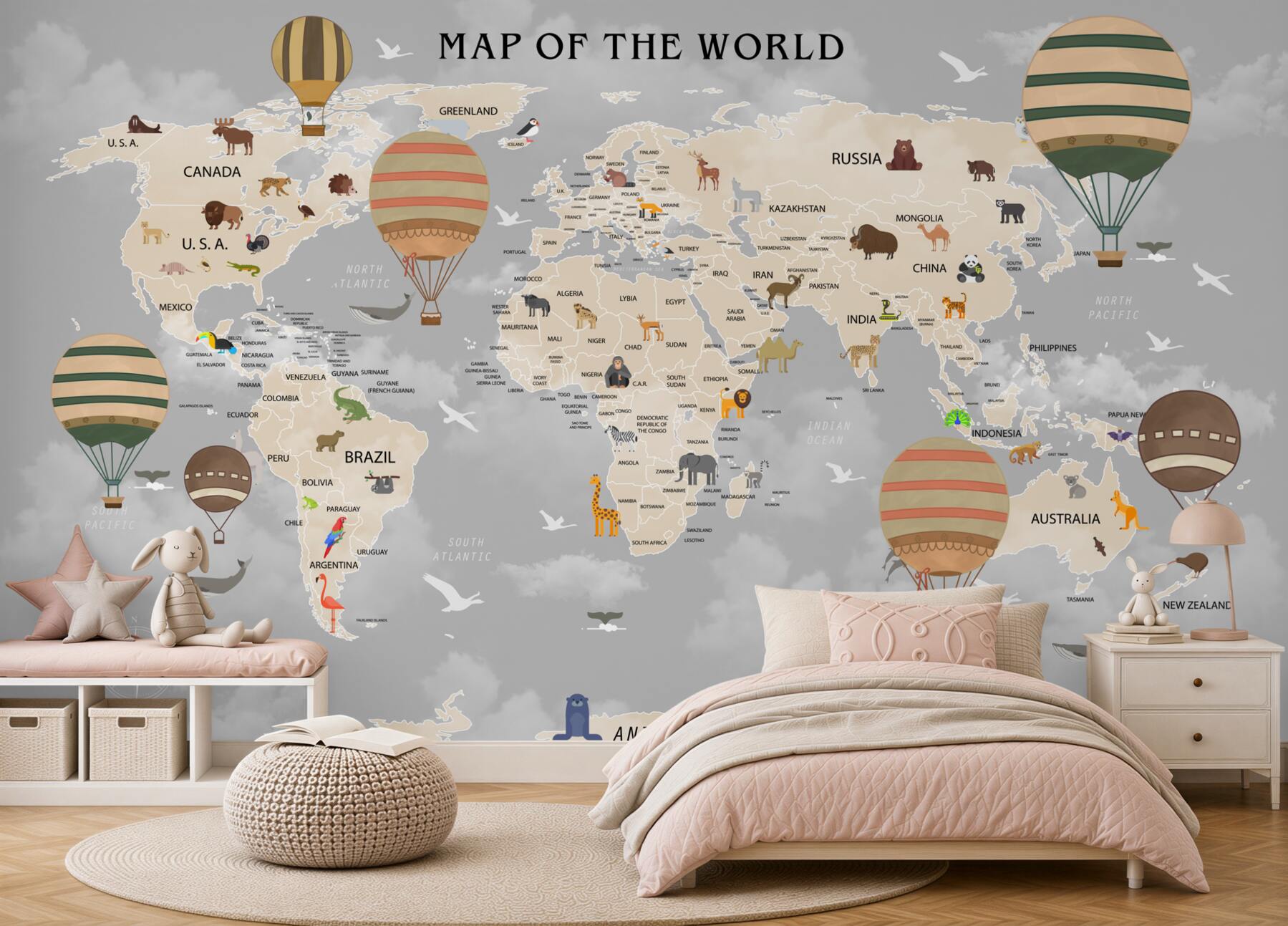 Fototapeta mapa świata i balony?v23
