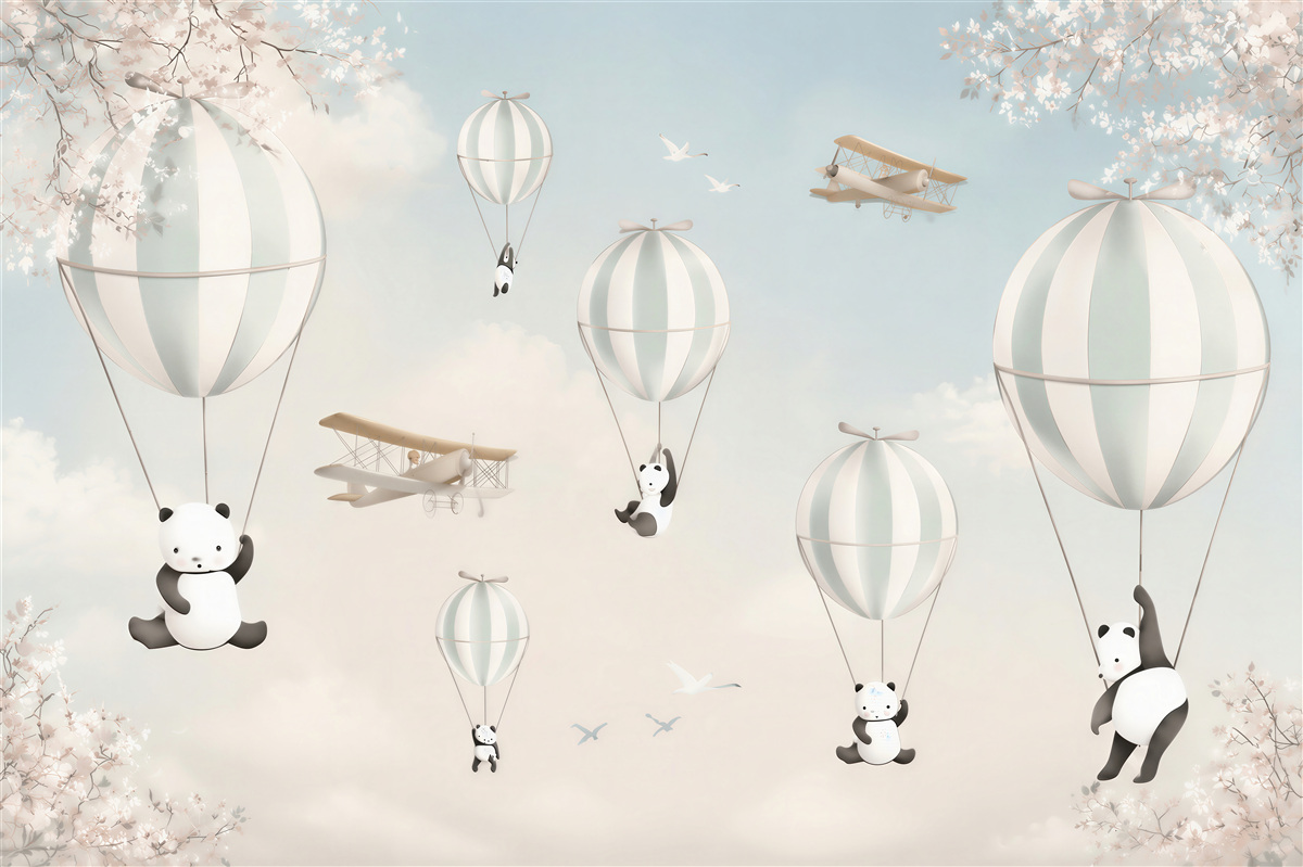 Fototapeta pandy bawią się balonami na ogrzane powietrze