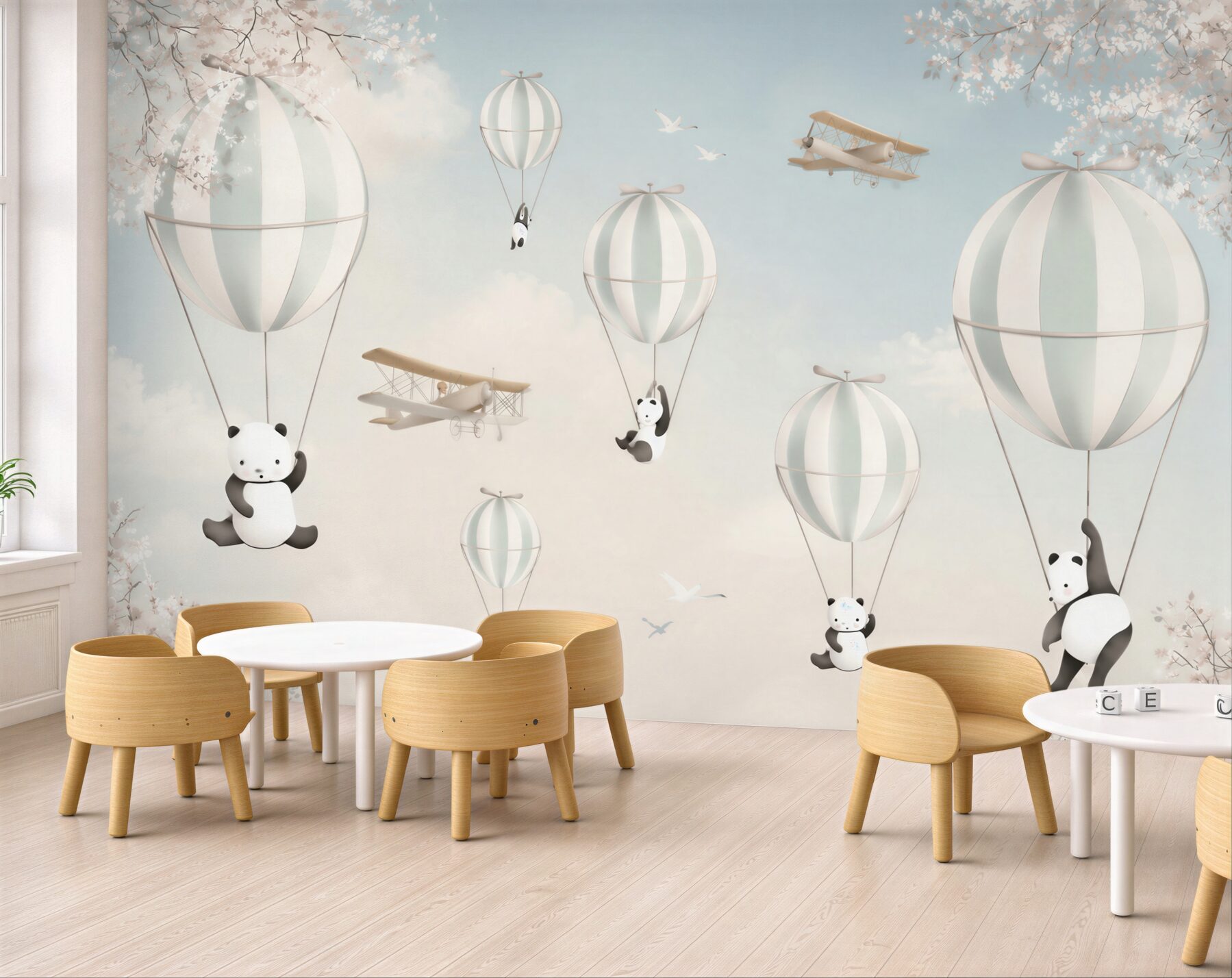Fototapeta pandy bawią się balonami na ogrzane powietrze