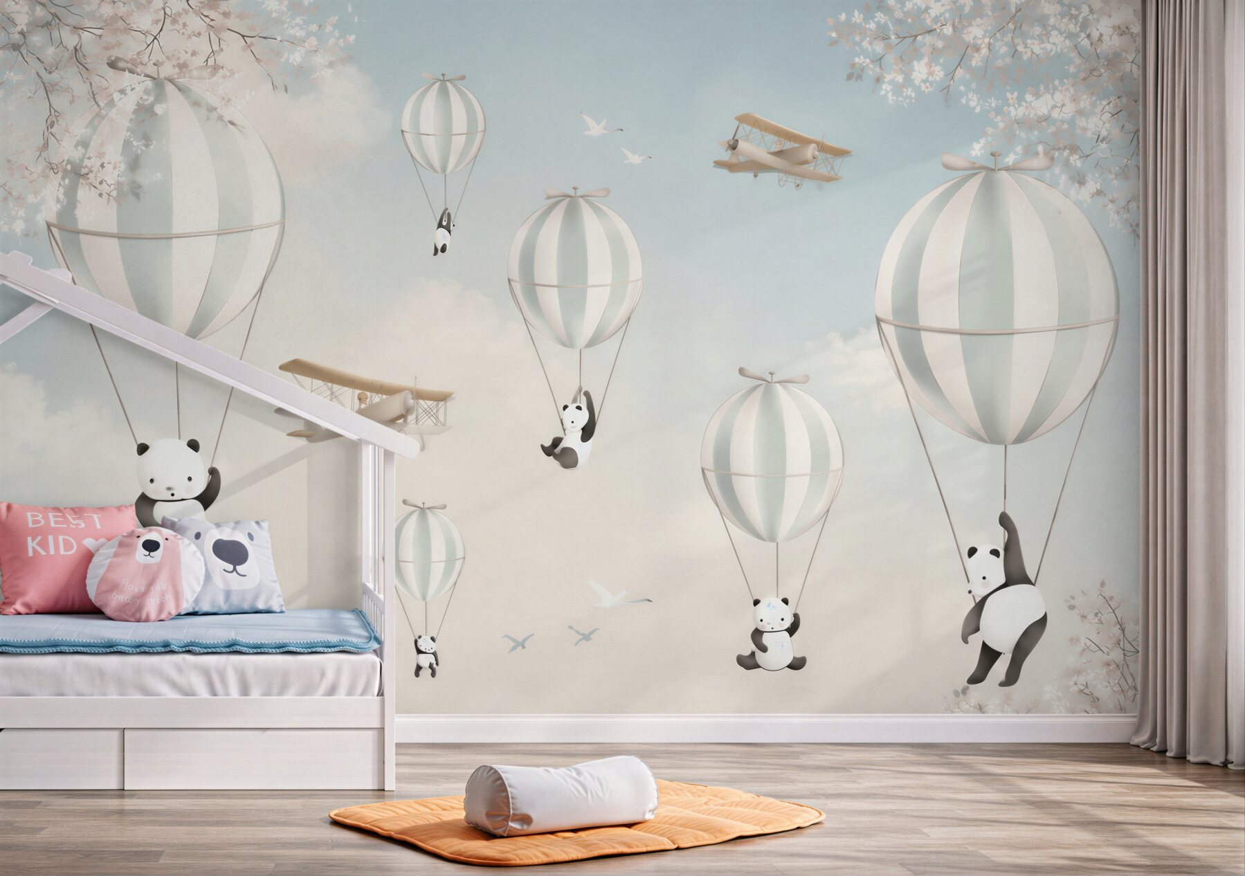 Fototapeta pandy bawią się balonami na ogrzane powietrze?v23