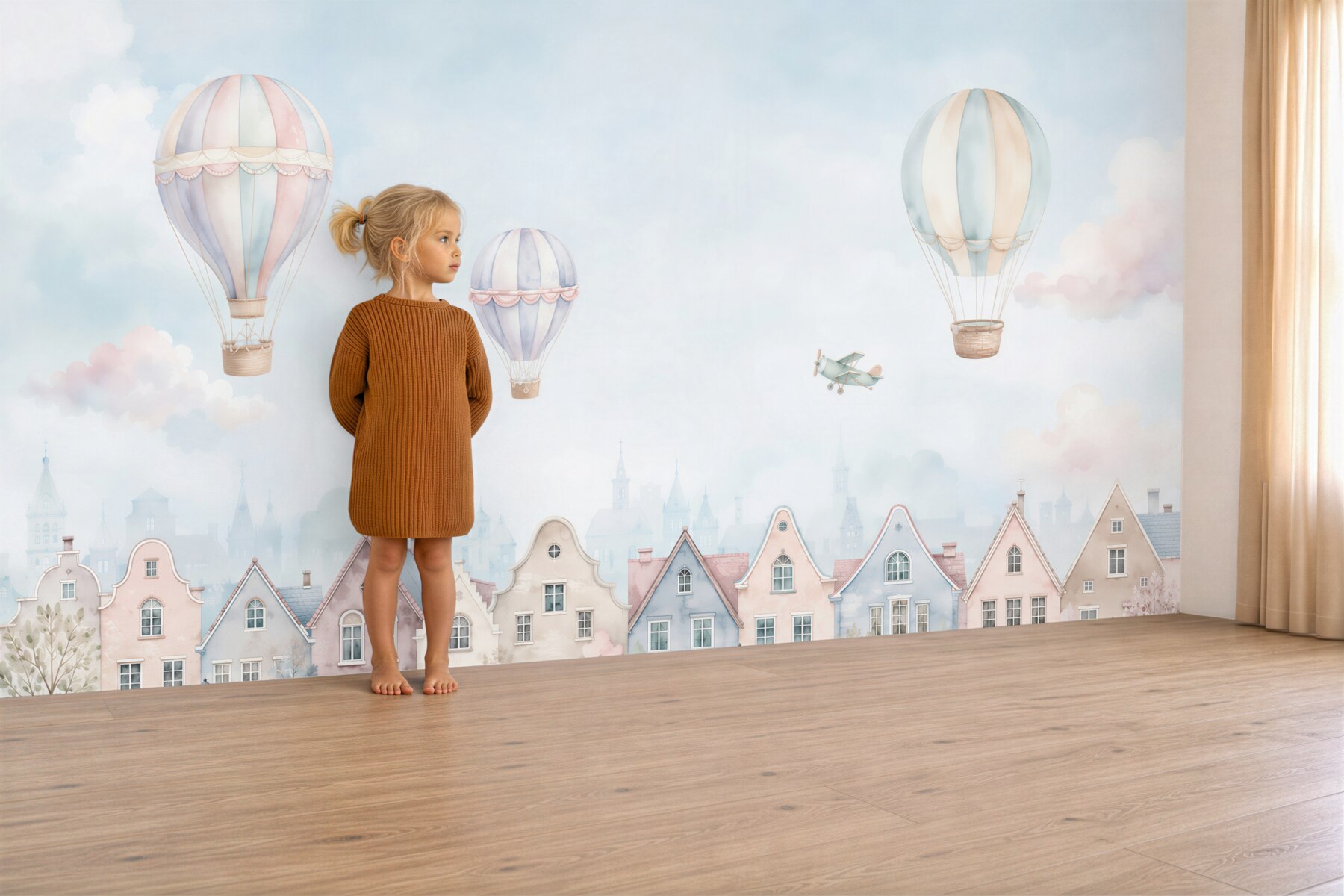 Fototapeta balony nad kolorowymi domami