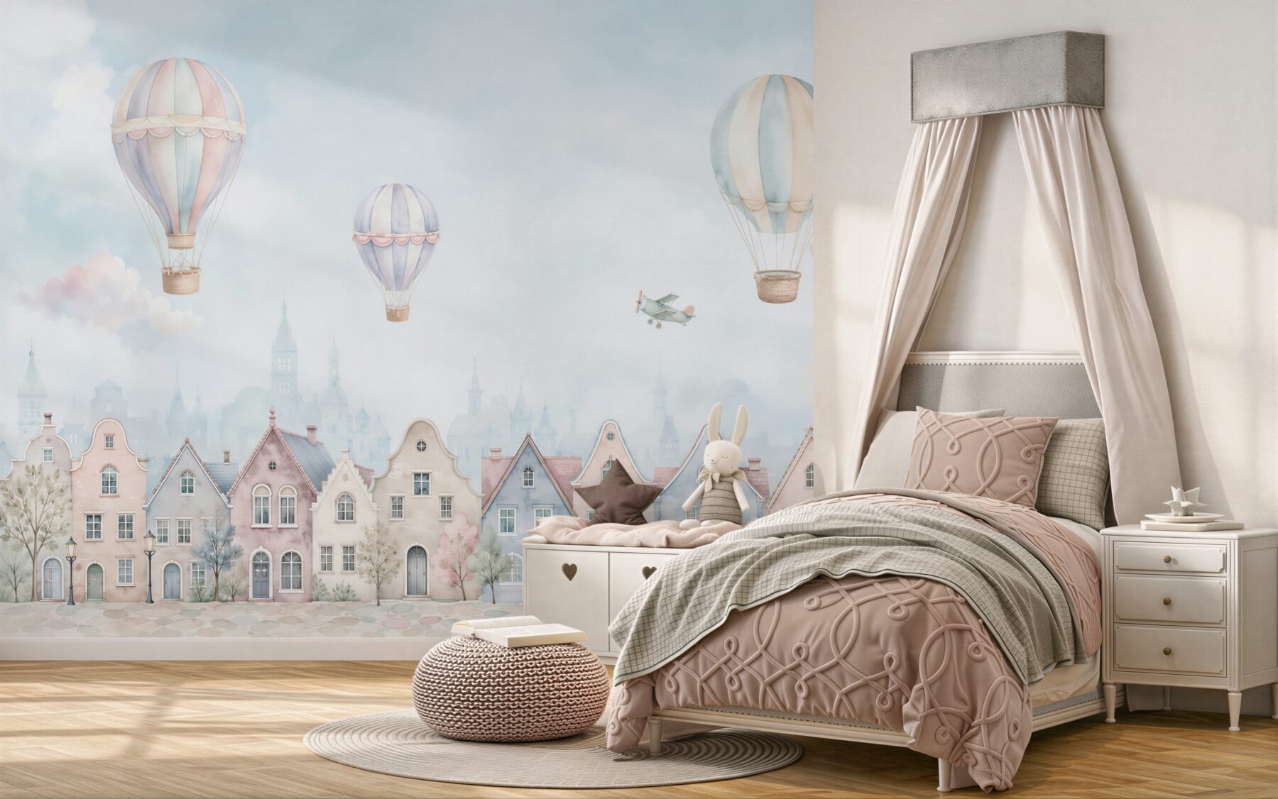 Fototapeta balony nad kolorowymi domami?v23