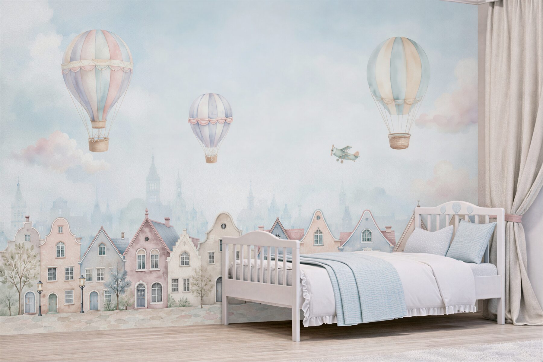Fototapeta balony nad kolorowymi domami?v23
