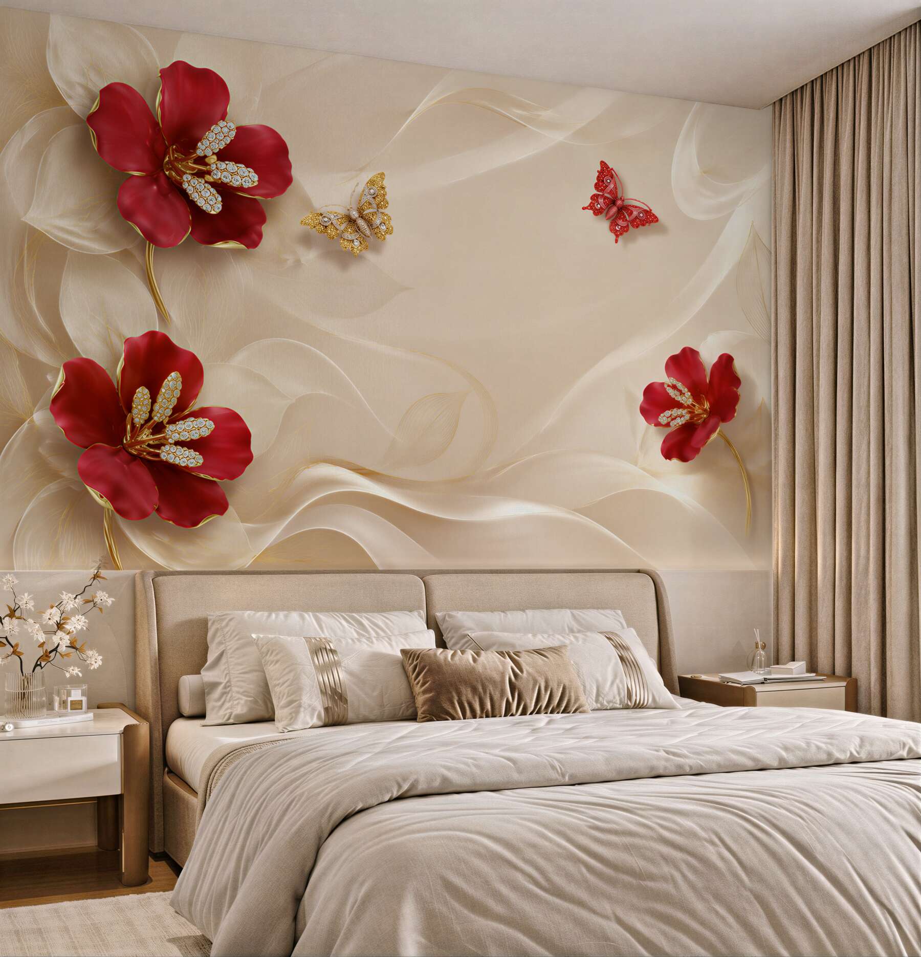 Fototapeta czerwone lilie i złote gałęzie?v23