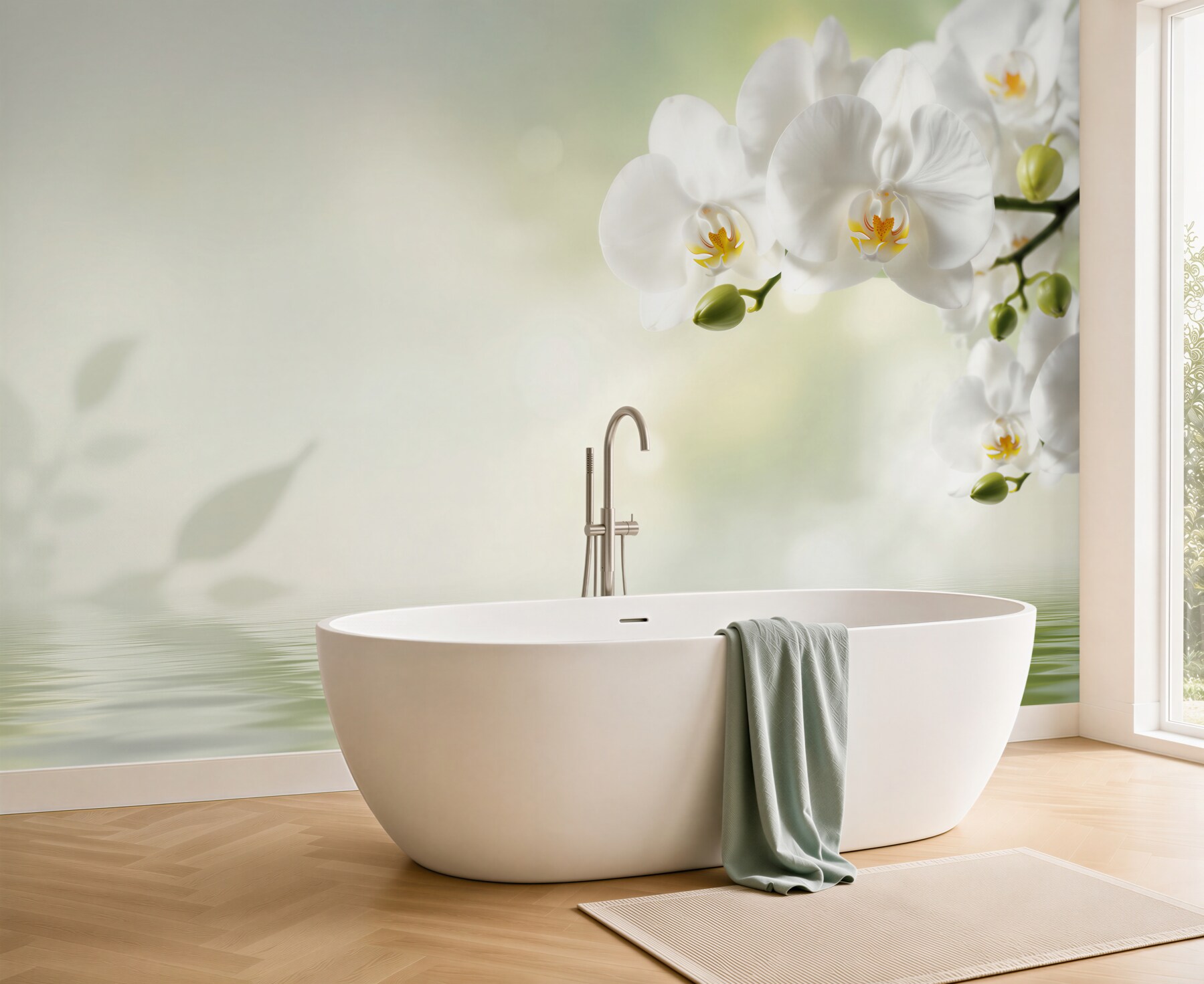 Fototapeta białe kwiaty orchidei w odbiciu w wodzie?v23
