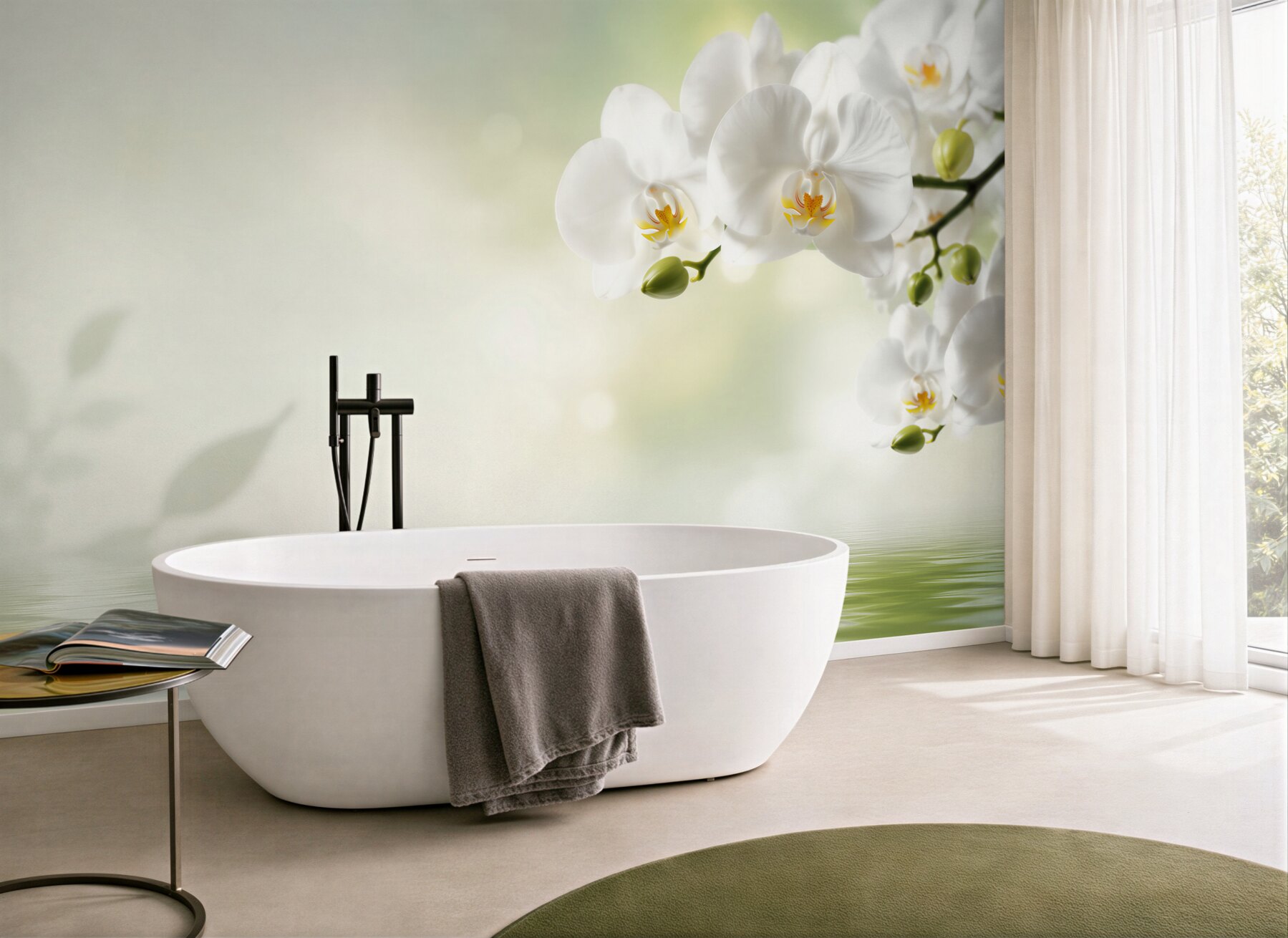 Fototapeta białe kwiaty orchidei w odbiciu w wodzie?v23