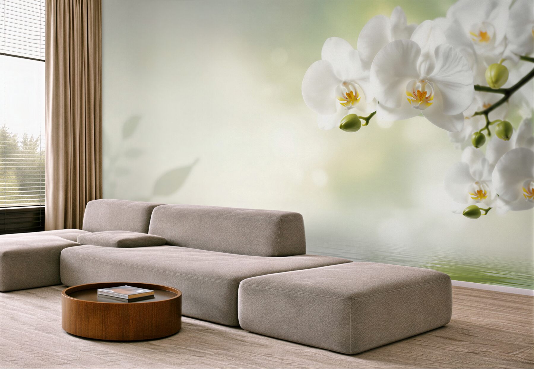 Fototapeta białe kwiaty orchidei w odbiciu w wodzie?v23