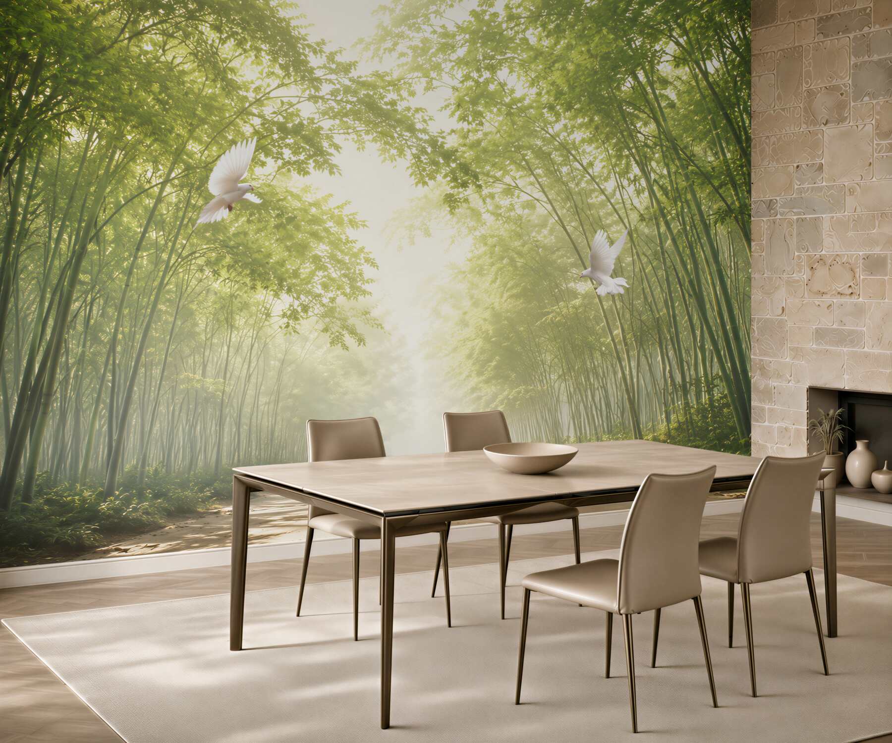 Fototapeta wejście do zielonego ogrodu botanicznego z gołębiami?v23