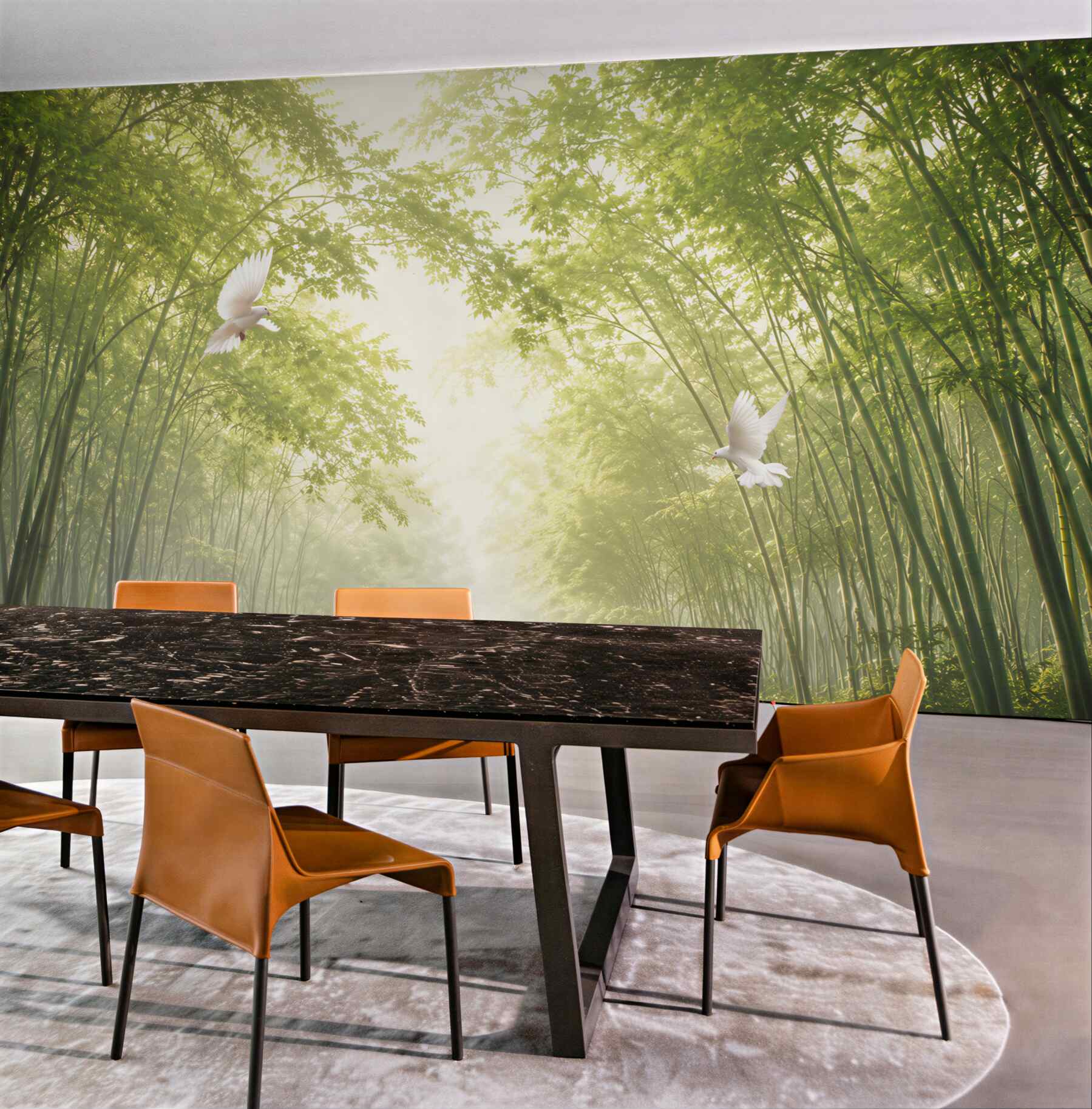 Fototapeta wejście do zielonego ogrodu botanicznego z gołębiami?v23