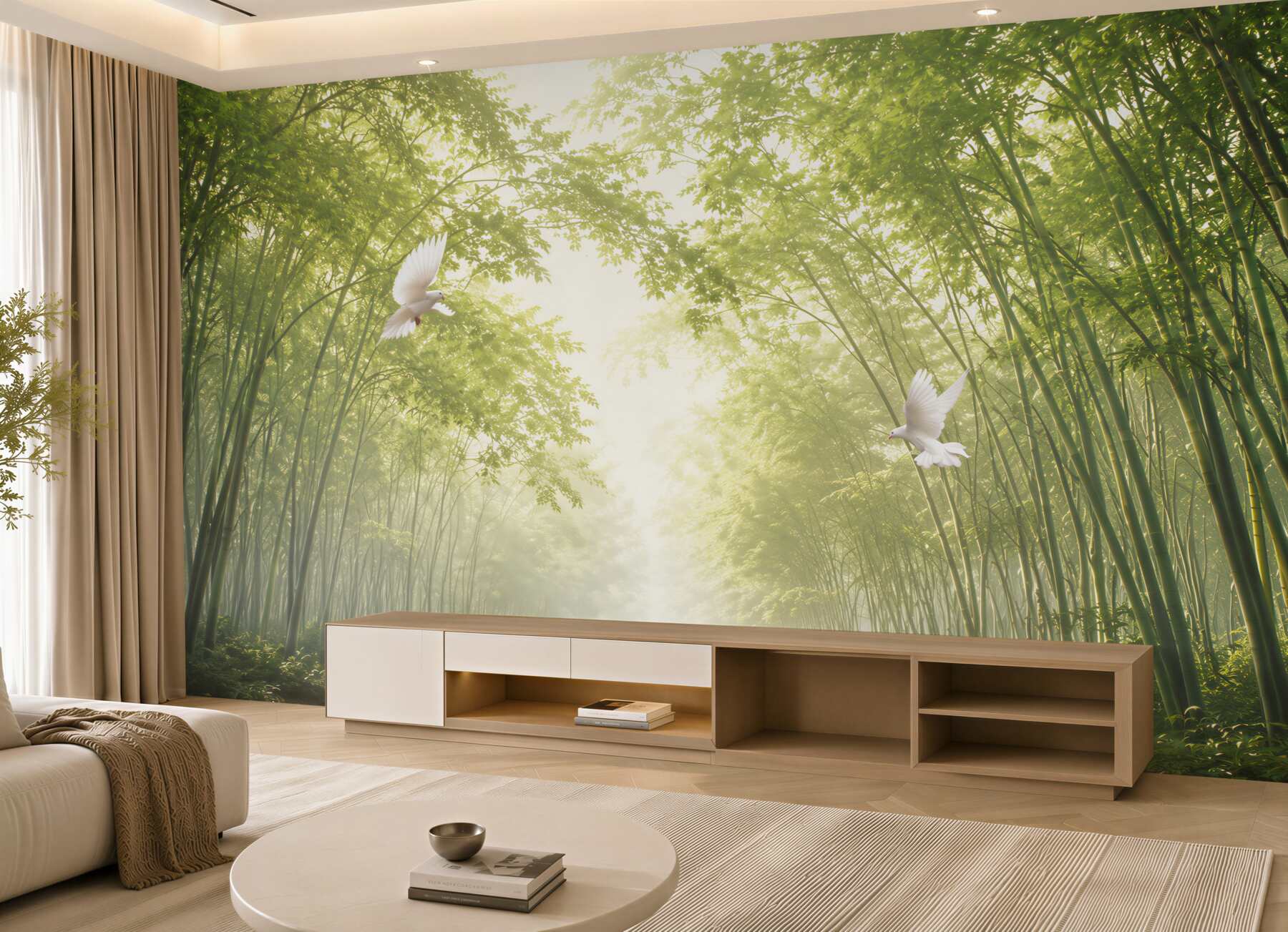 Fototapeta wejście do zielonego ogrodu botanicznego z gołębiami?v23