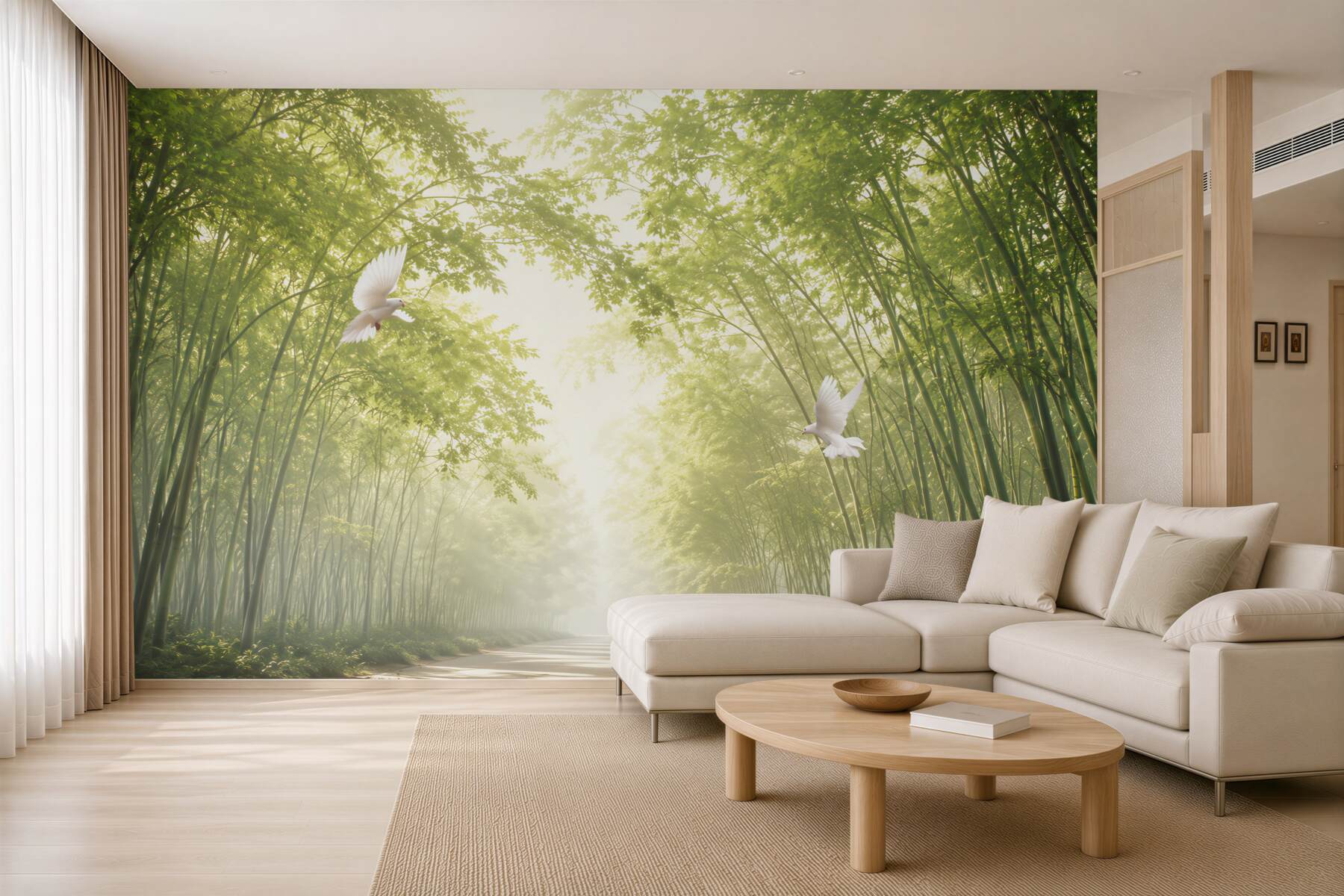 Fototapeta wejście do zielonego ogrodu botanicznego z gołębiami?v23