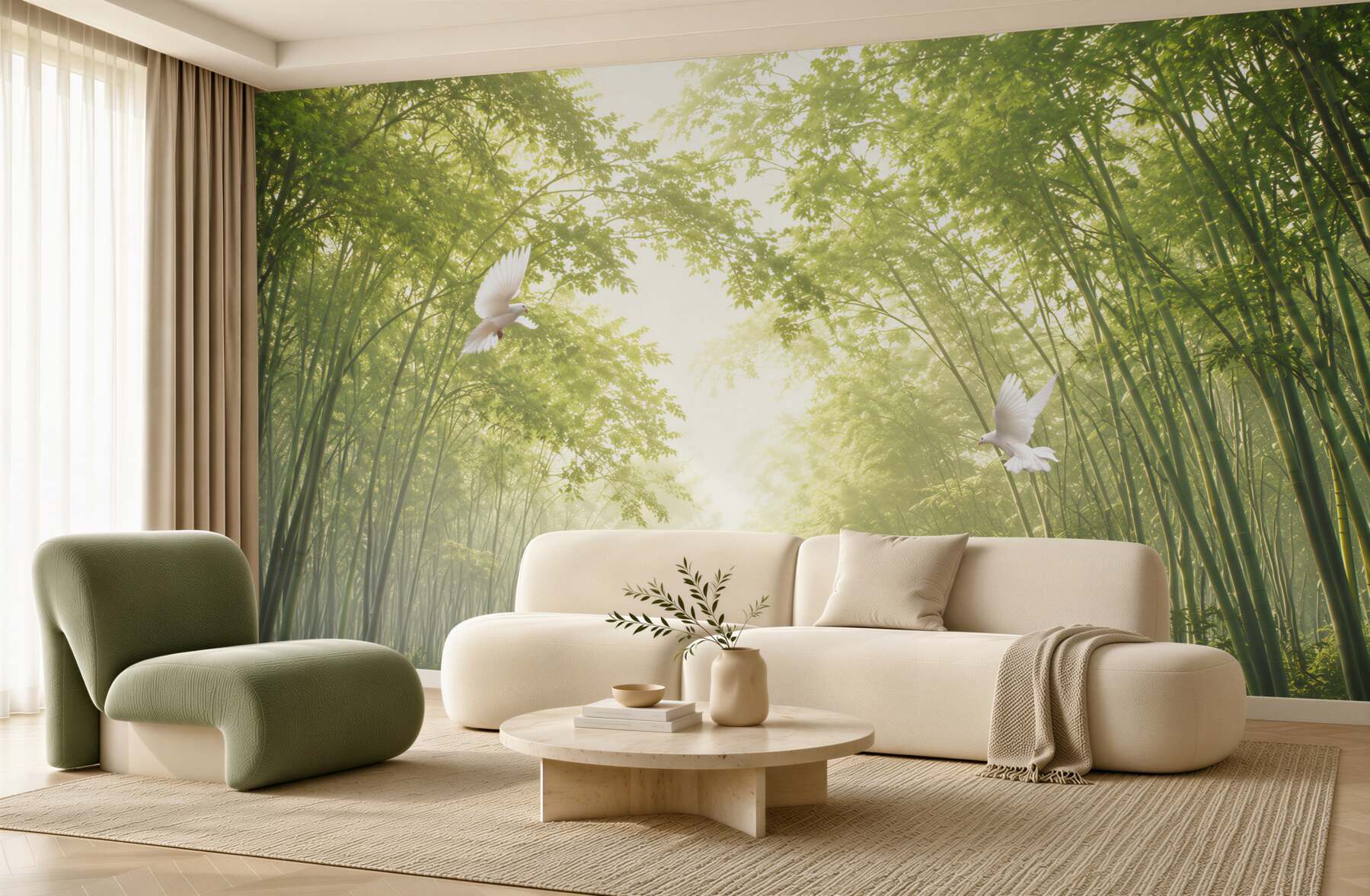 Fototapeta wejście do zielonego ogrodu botanicznego z gołębiami?v23