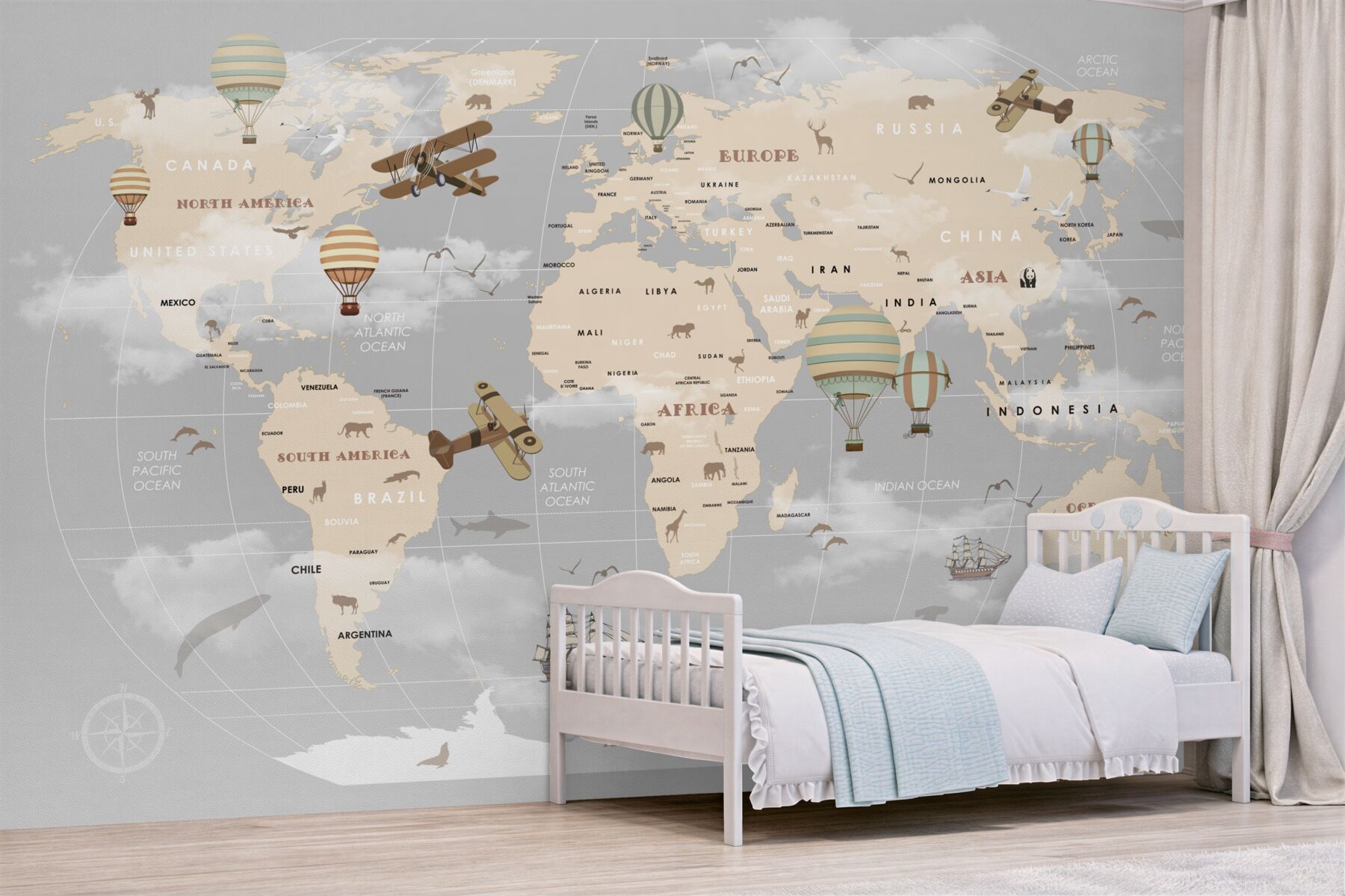Fototapeta mapa świata z różnymi środkami transportu?v23