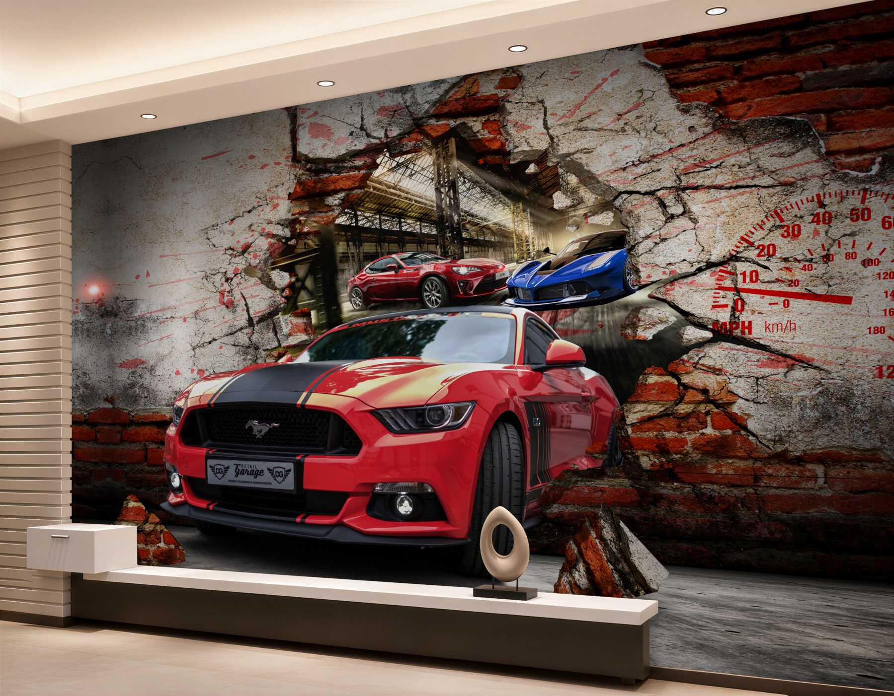 Fototapeta czerwony mustang w ścianie