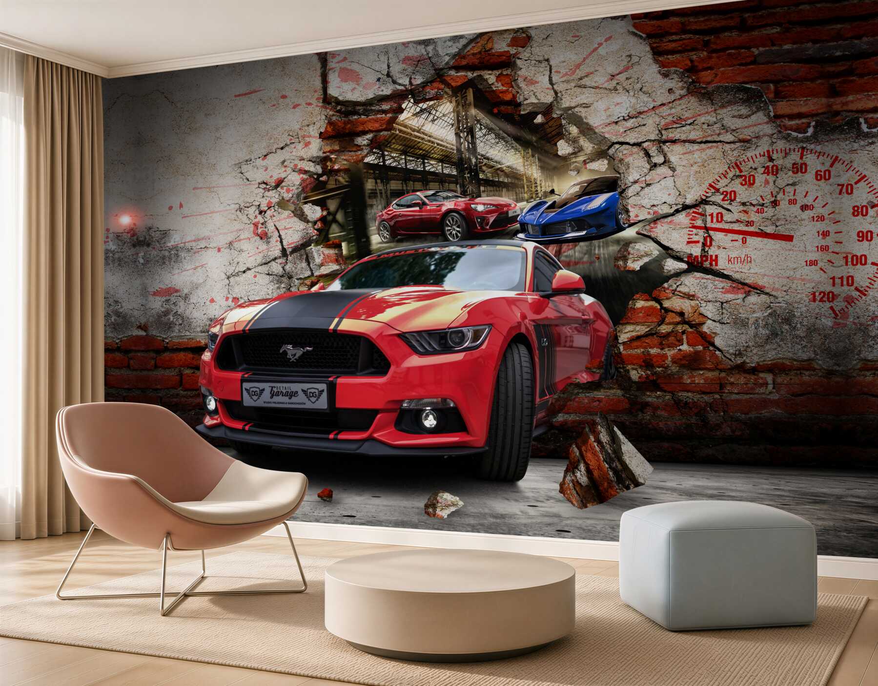Fototapeta czerwony mustang w ścianie?v23