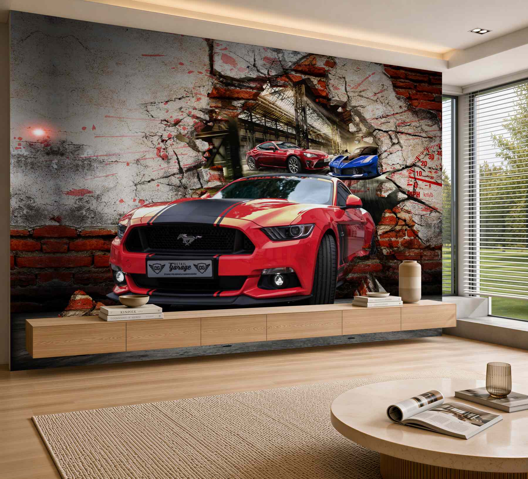 Fototapeta czerwony mustang w ścianie?v23