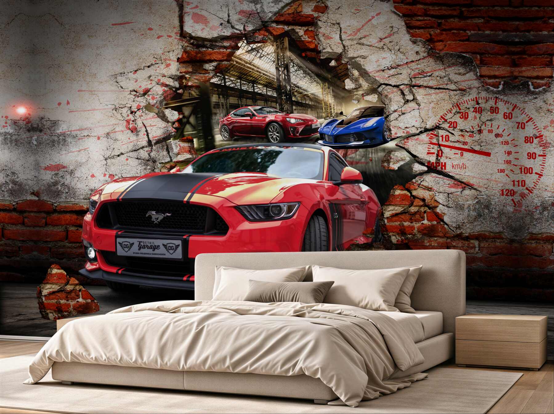 Fototapeta czerwony mustang w ścianie?v23