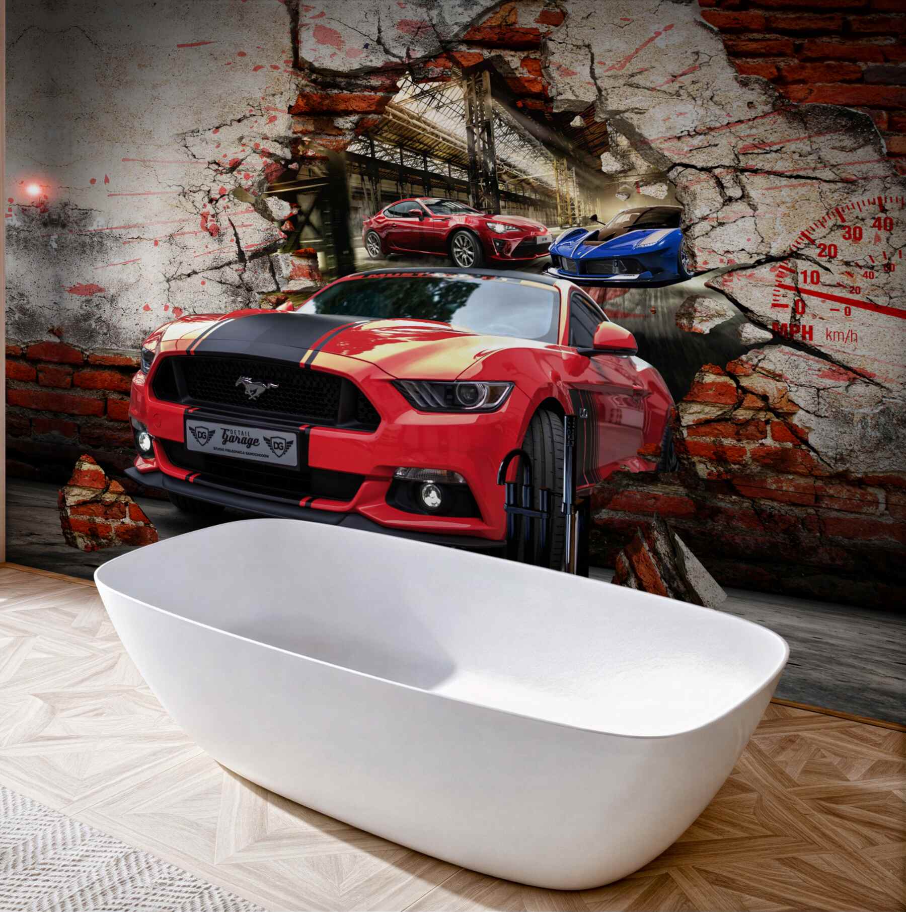 Fototapeta czerwony mustang w ścianie?v23