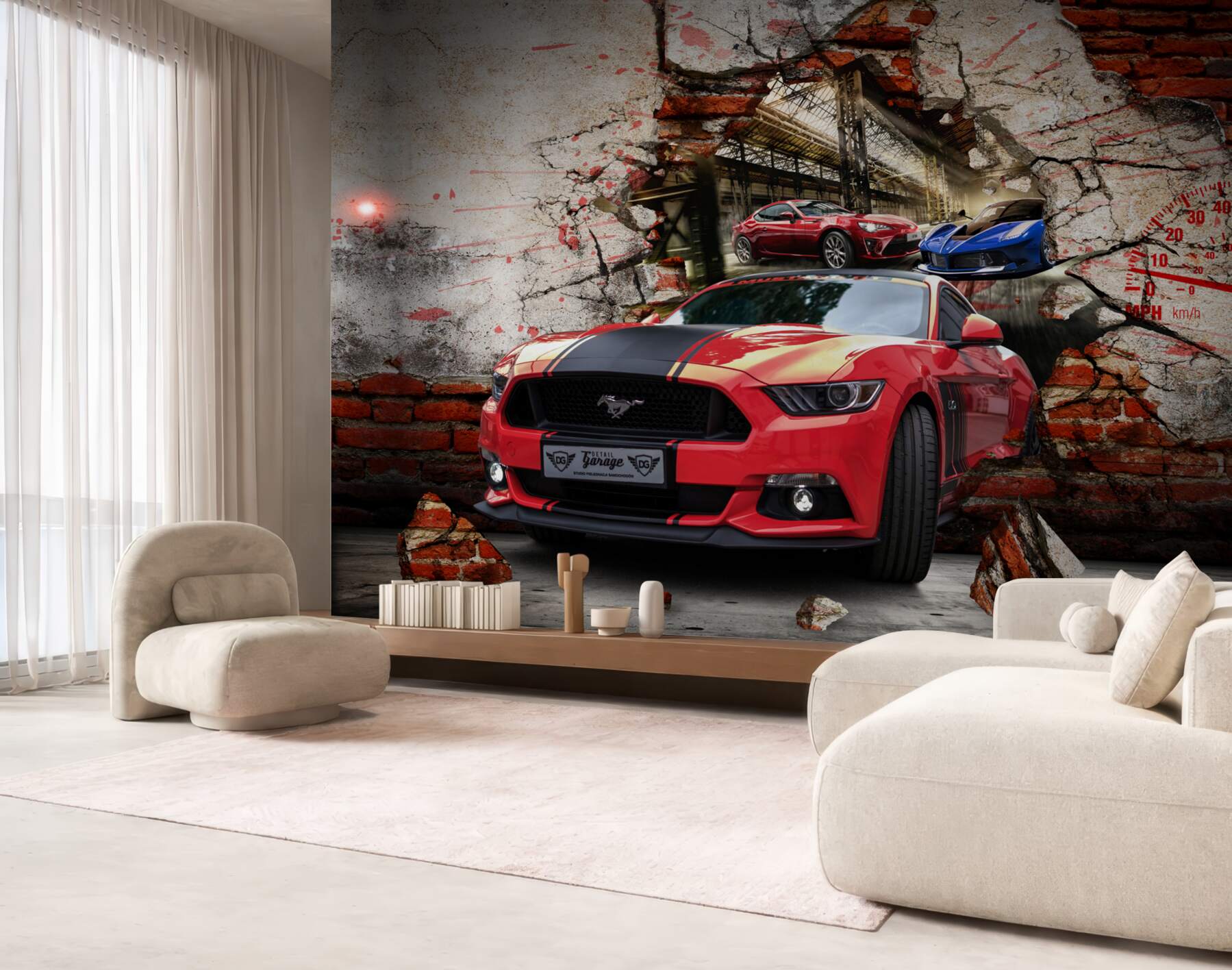 Fototapeta czerwony mustang w ścianie?v23