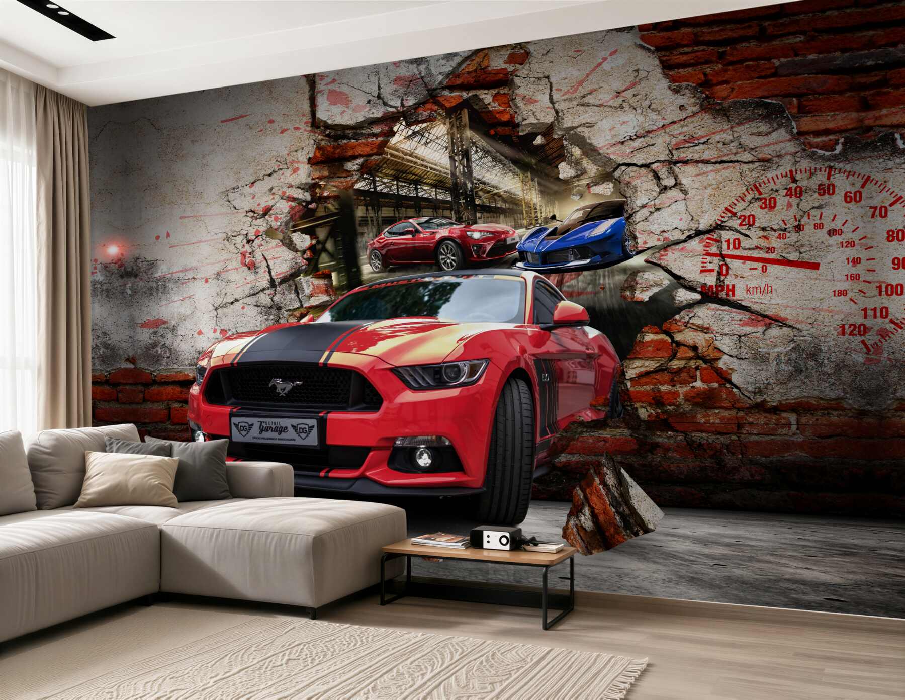 Fototapeta czerwony mustang w ścianie?v23