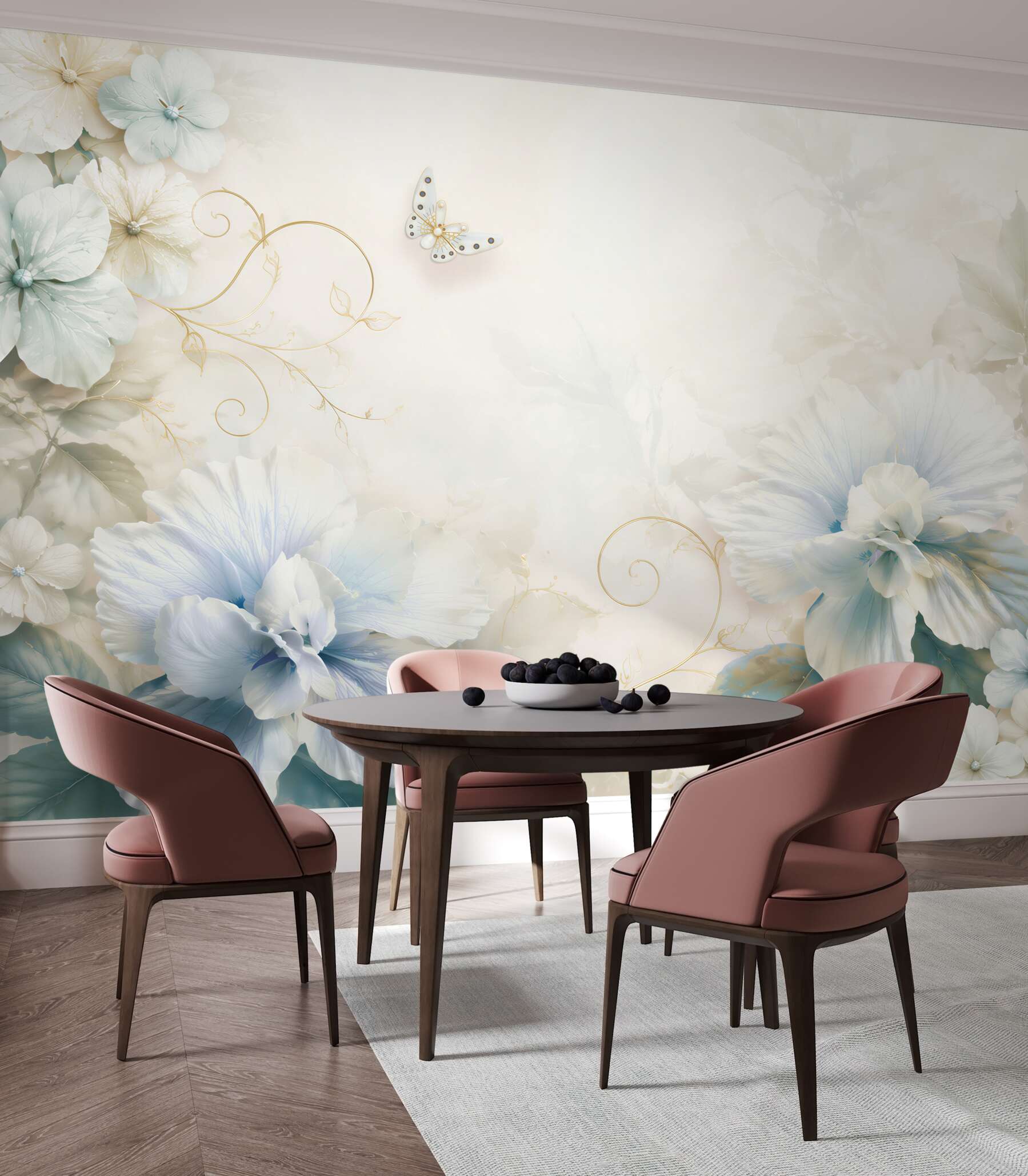 Fototapeta turkusowe kwiaty i motyle?v23