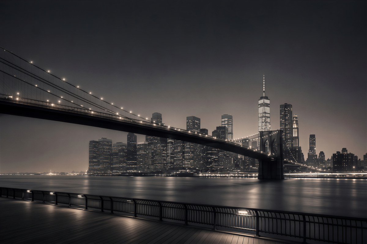 Fototapeta Manhattan i Most Brookliński w czerni i bieli