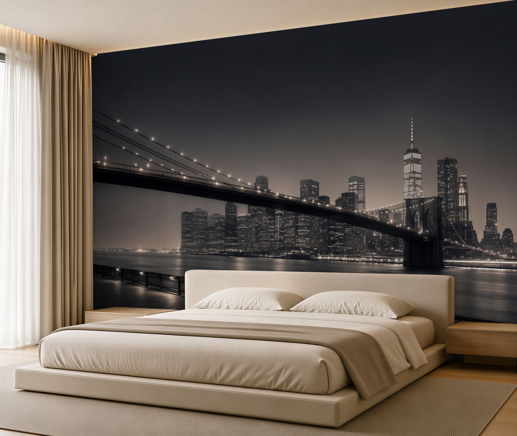Fototapeta Manhattan i Most Brookliński w czerni i bieli